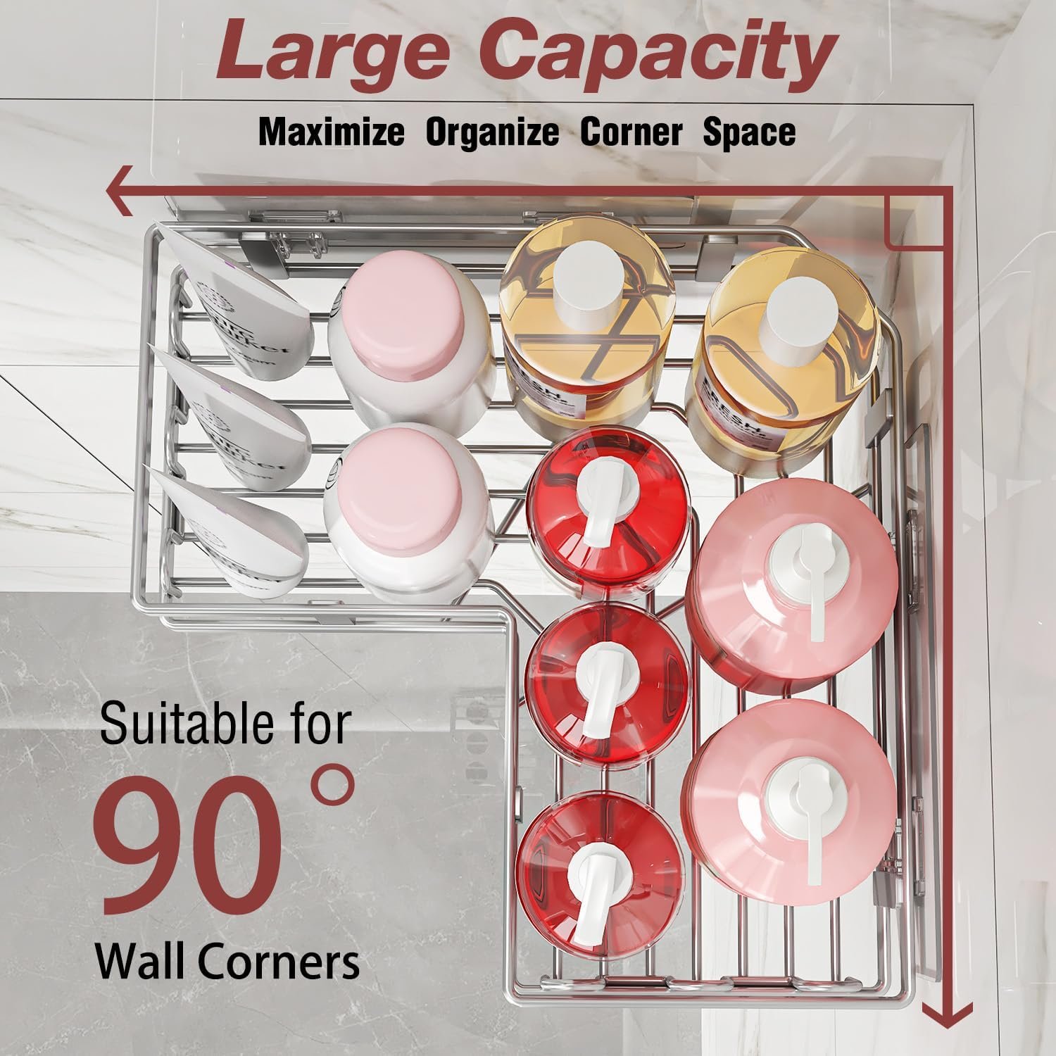 4-Pack Adhesive Corner Shower Caddy with Soap Holder, No Drilling Wall Mounted Shower Shelves-Rustproof, Organizer for Bathroom, Kitchen & Home Decor. Silver - Image 3