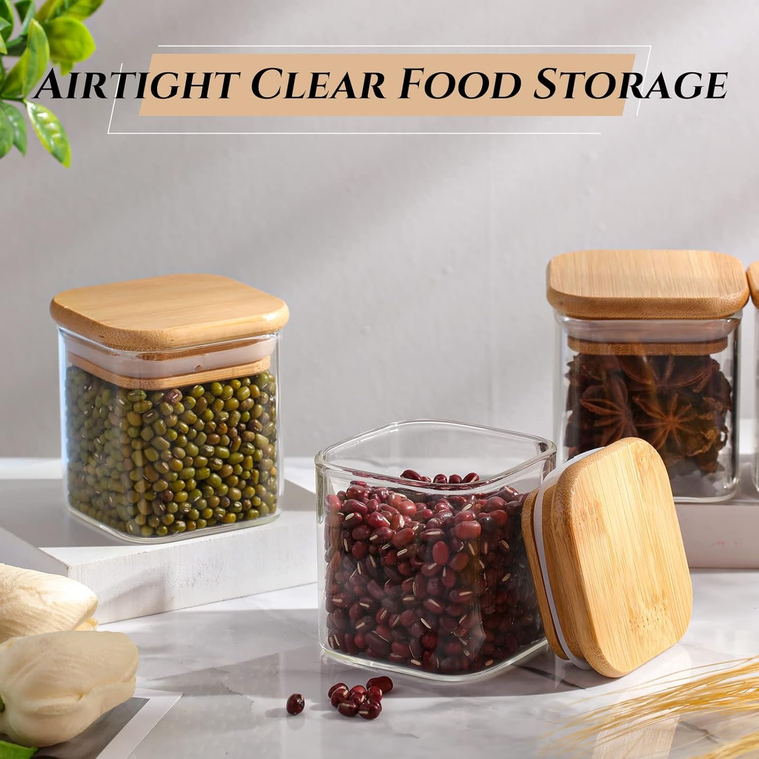 Nuenen Set of 24 Airtight Square Spice Containers 4 oz Glass Spice Jars with Bamboo Lid Small Seasoning Jars Empty Food Storage Containers for Pantry Clear Food Canisters for Kitchen Sugar Coffee - Image 6