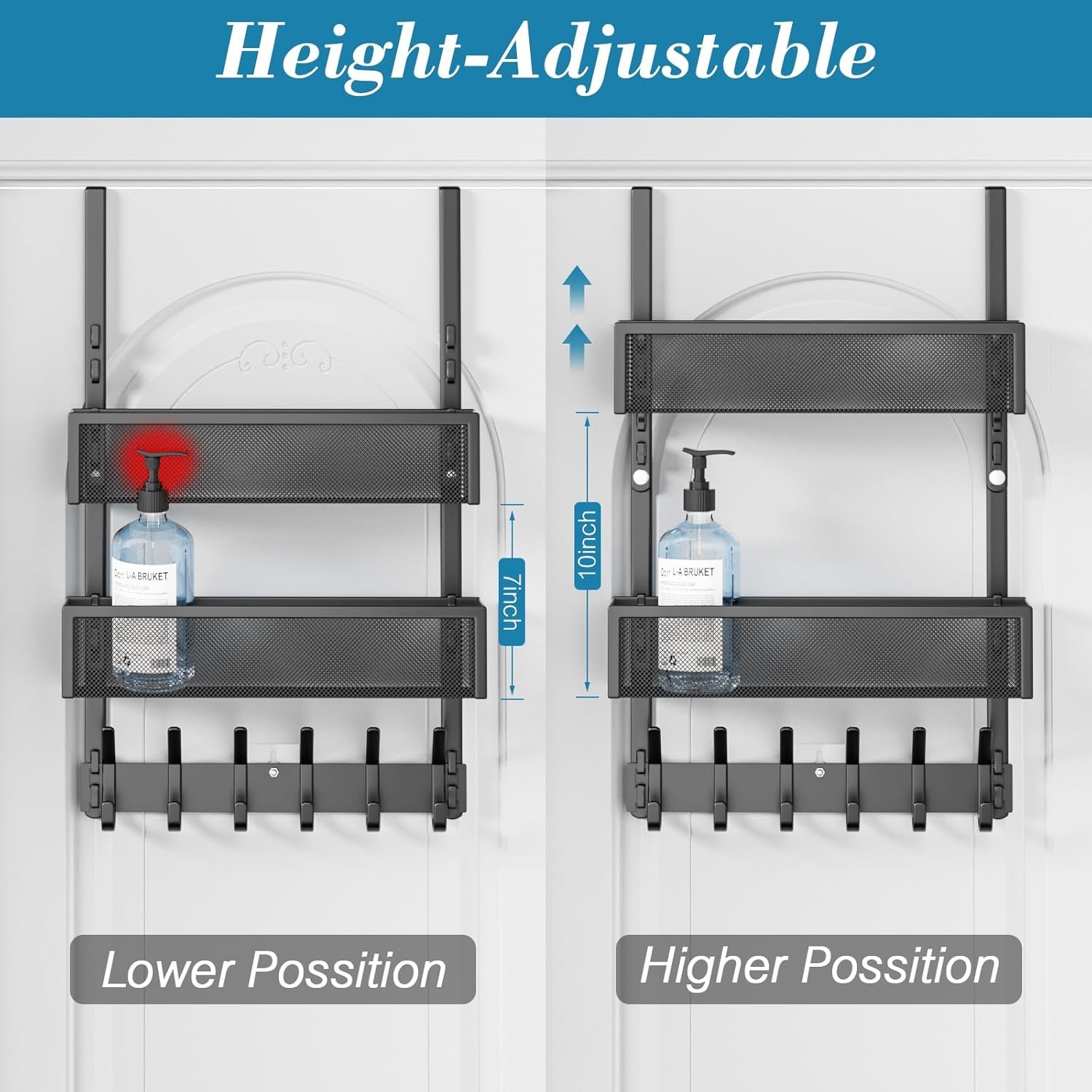 Over The Door Hooks Organizer, Over The Door Towel Rack with 12 Coat Hooks and 2 Mesh Basket, Bathroom Door Organizer Back of Door Hanger Organizer for Bedroom, Kitchen(Black) - Image 6