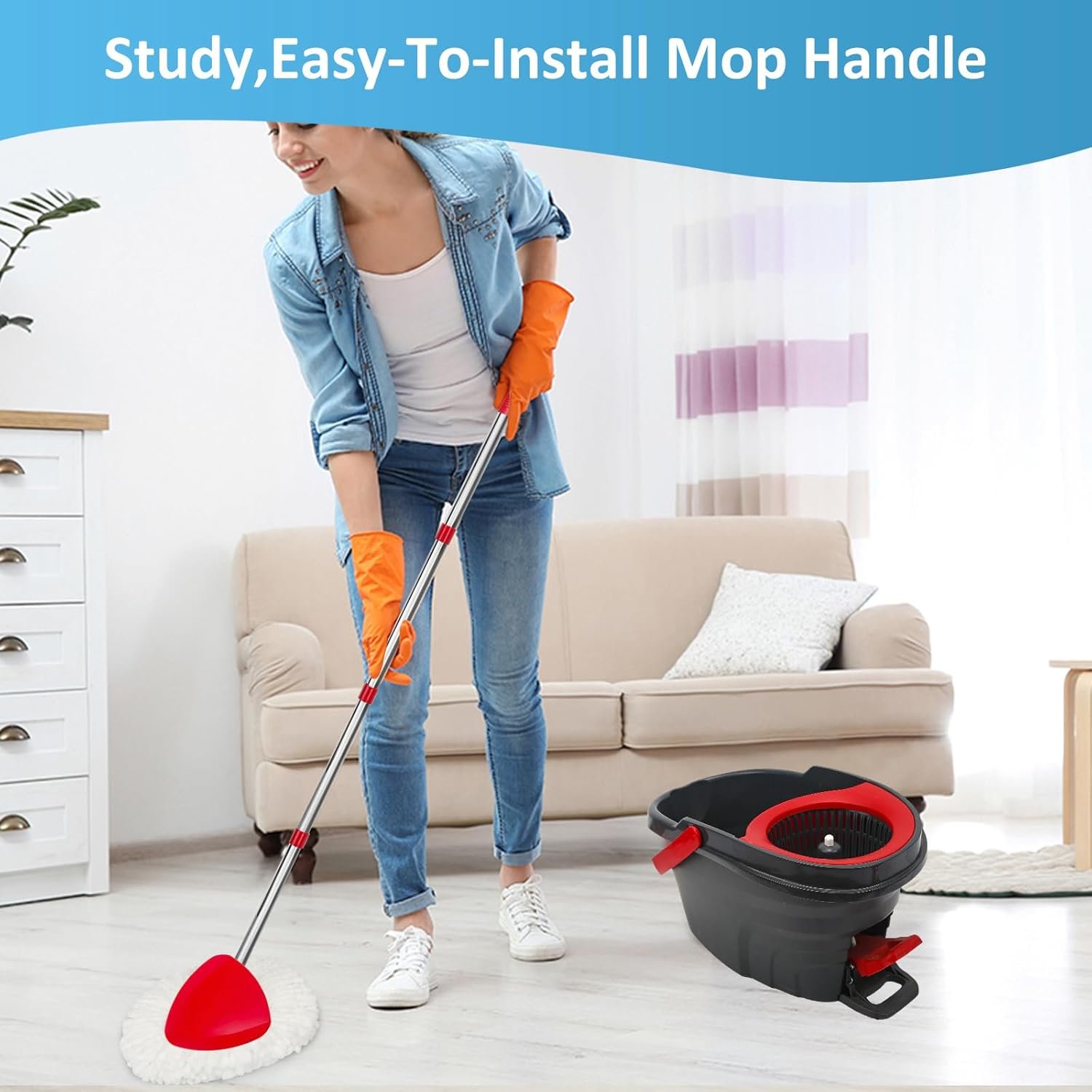 2 Pack Spin Mop Replacements Head Compatible for O ceda EasyWring 1 Tank System, Microfiber Mops Refills Hardwood Floor Cleaning, Base and 30-58in Handle Set Combo - Image 5