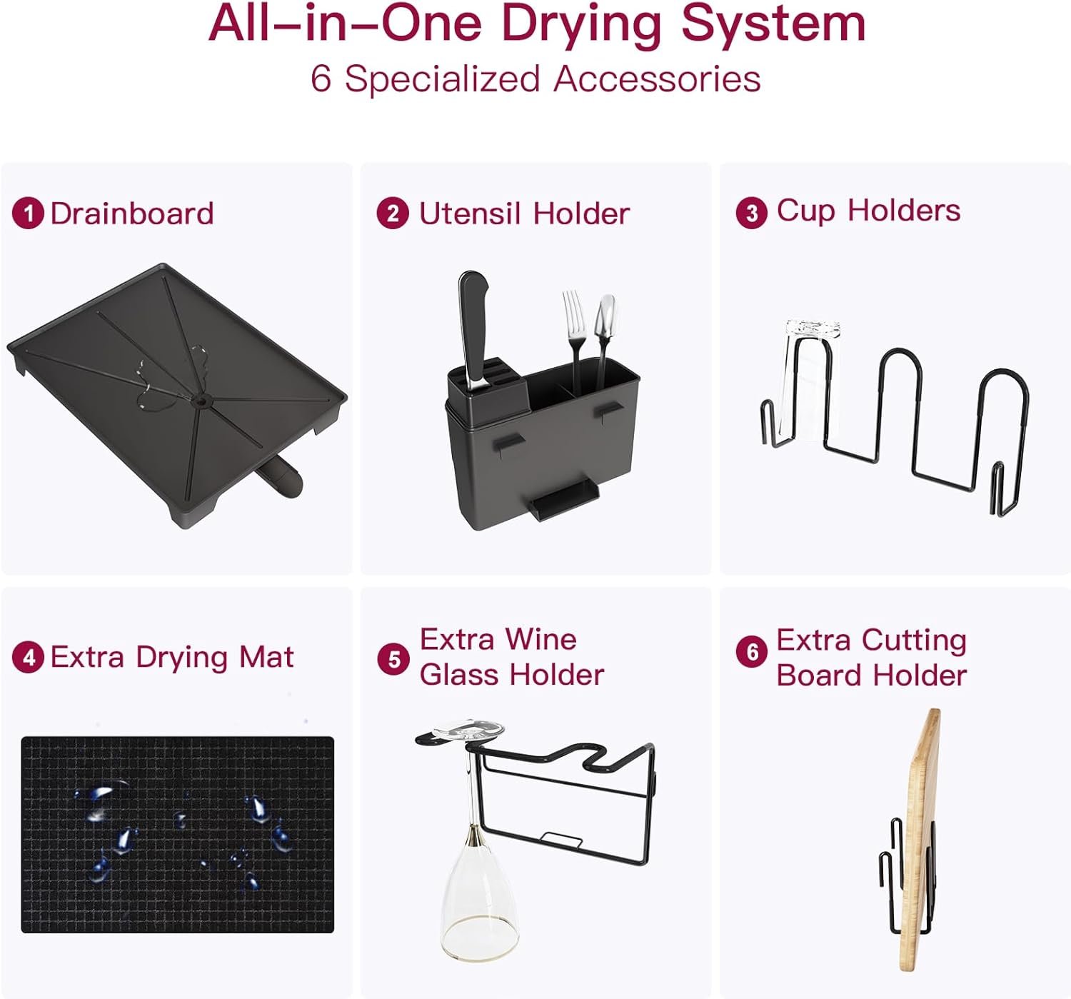 BOOSINY 2 Tier Black Large Stainless Steel Dish Drainers Drying Rack for Kitchen Counter with Drainboard, Rust Proof Metal, Space Saving, Modern Aesthetic, Compact Plates Strainers with Extra Mat - Image 7