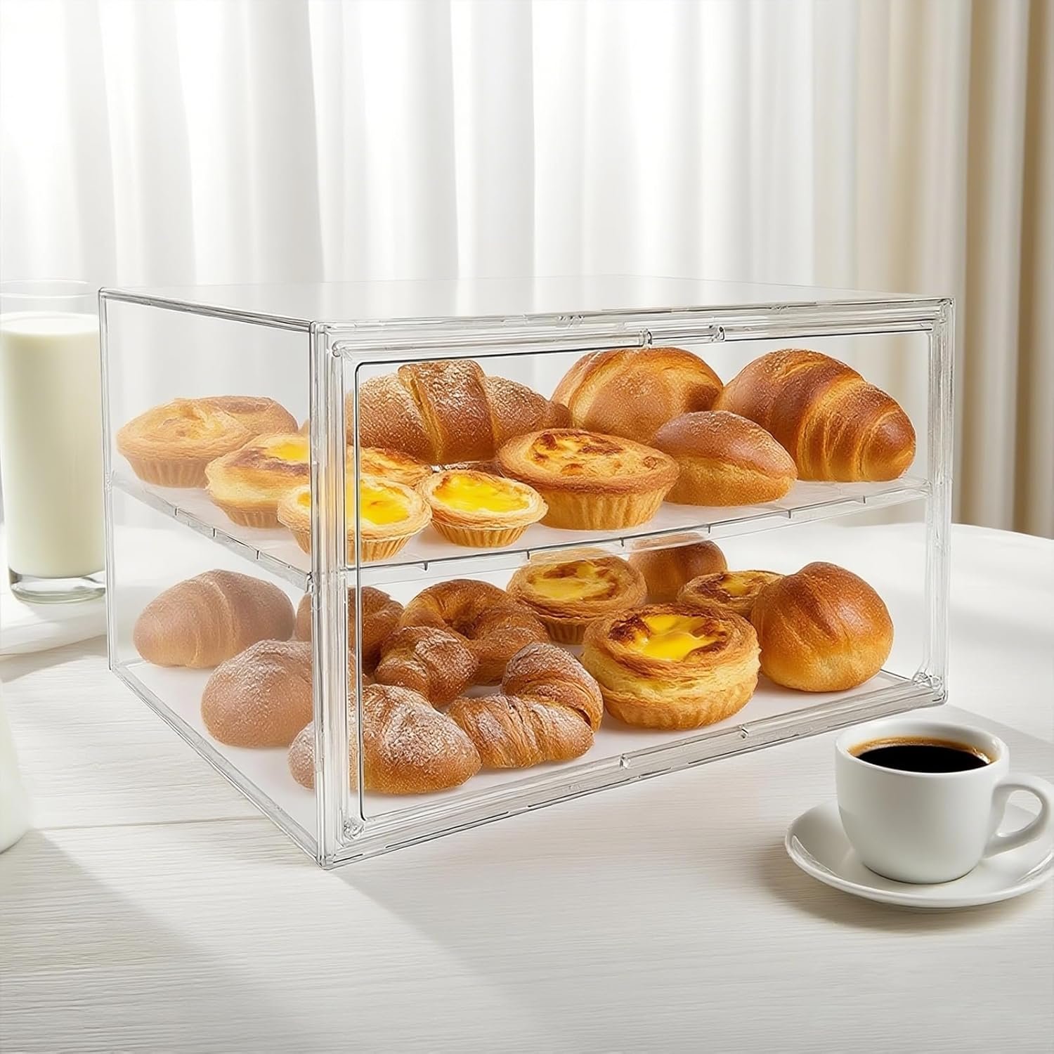 Extra Large 19.7"X14.6"X11.6" Clear Bread Box for Kitchen Counter, Acrylic Pastry Display Case Stackable Storage Container Plastic Bakery Display Case with Magnetic Door - Image 7