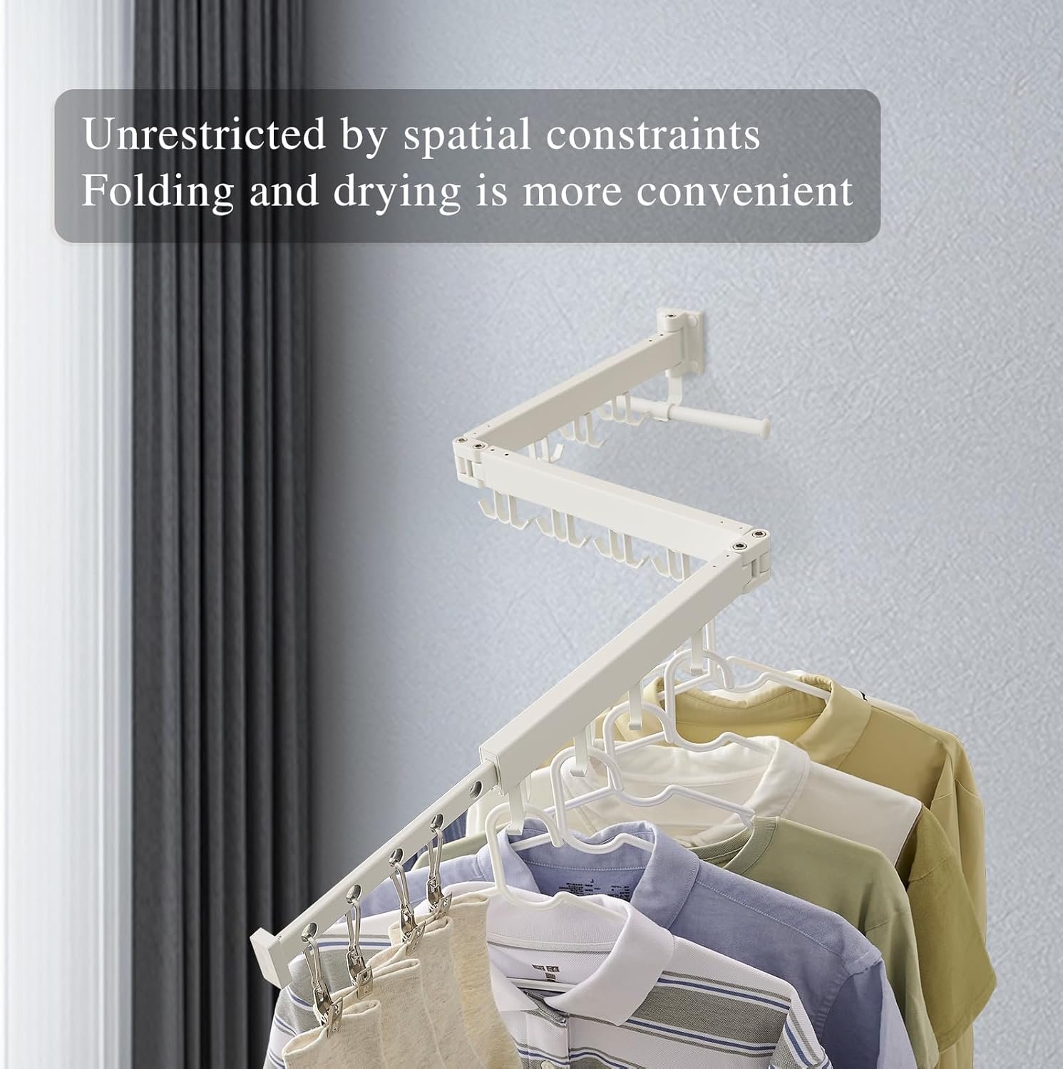 Wall Mounted Clothes Drying Rack,Drying Rack Clothing Wall Mount with Foldable Features(Tri-Fold),Space Saver,Wall Mounted Drying Rack for Laundry Balcony Bathroom (White) - Image 7