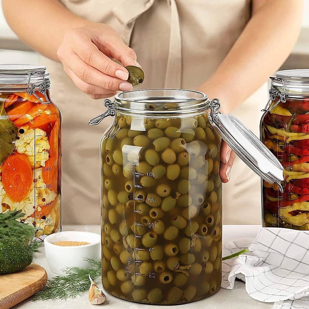 1 Gallon Super Wide Mouth Glass Storage Jars with Airtight Lids and 2 Measurement Marks, Leak Proof Glass Container with Hinged Lids, Large Pickle Jars with Labels and Silicone Gasket, 2 Pack - Image 8