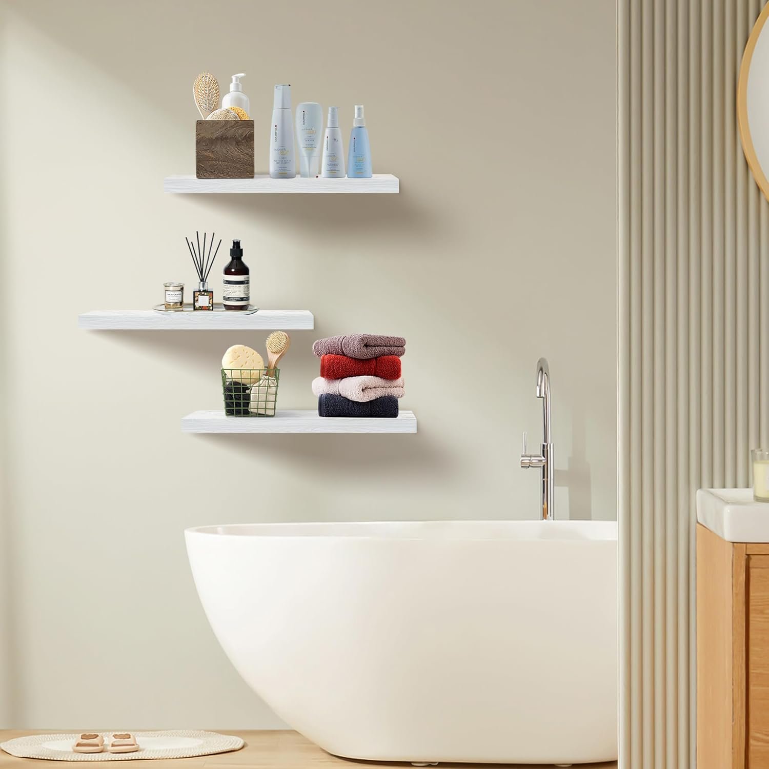 White Floating Shelves for Wall Set of 3, 16" White Shelves for Home Decor, Frame Display Wall Mounted Floating Shelf for Living Room, Bedroom, Bathroom, Kitchen - Image 7