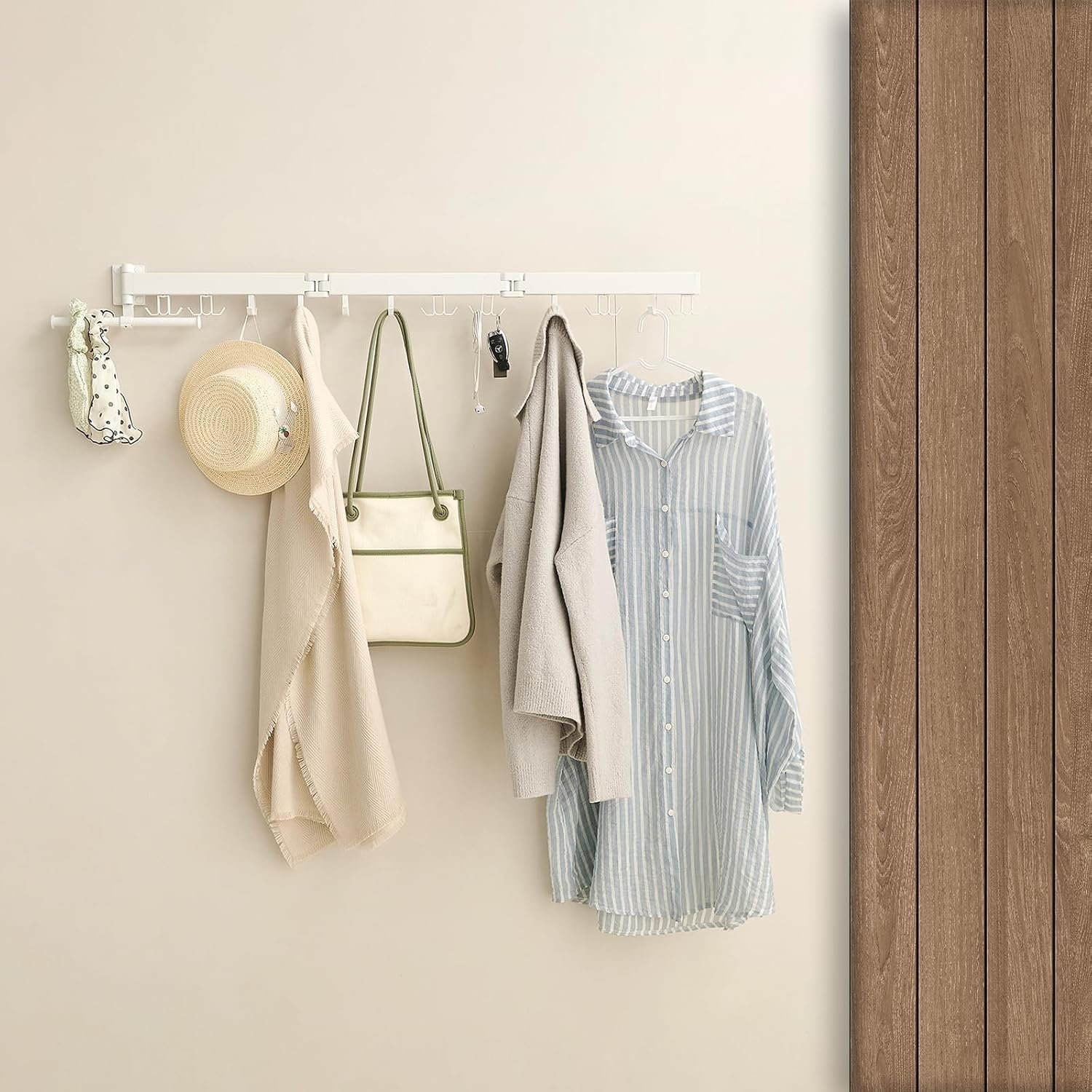 JOOM Clothes Drying Rack Wall Mounted,Folding Clothes Drying Rack,Retractable,Collapsible(Tri-Fold,Upgrade Hook),Wall Mounted Drying Rack for Laundry Balcony Bathroom (White) - Image 4