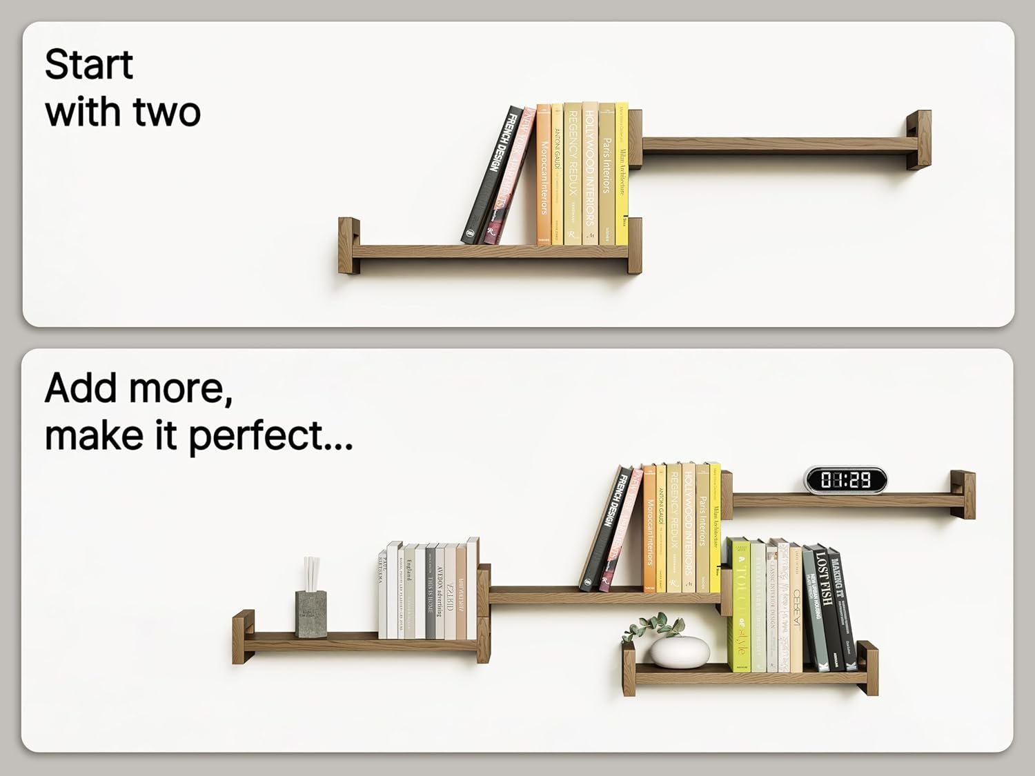 Vailando Floating Shelves for Wall, Set of 4 Solid Wood Wall Mounted Shelves, 16" Rustic Walnut Display Shelf for Bedroom, Living Room, Bathroom, Kitchen – Strong Load Capacity & Natural Pine - Image 6