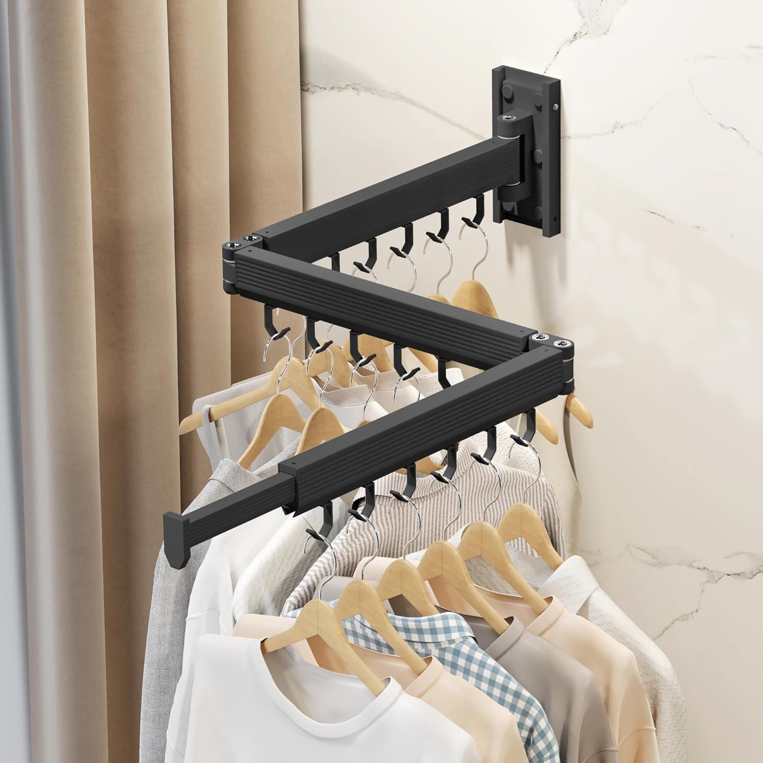 Wall Mounted Clothes Drying Rack, Collapsible Laundry Drying Rack, Retractable Foldable Drying Rack Clothing for Hanging Clothes - Image 8