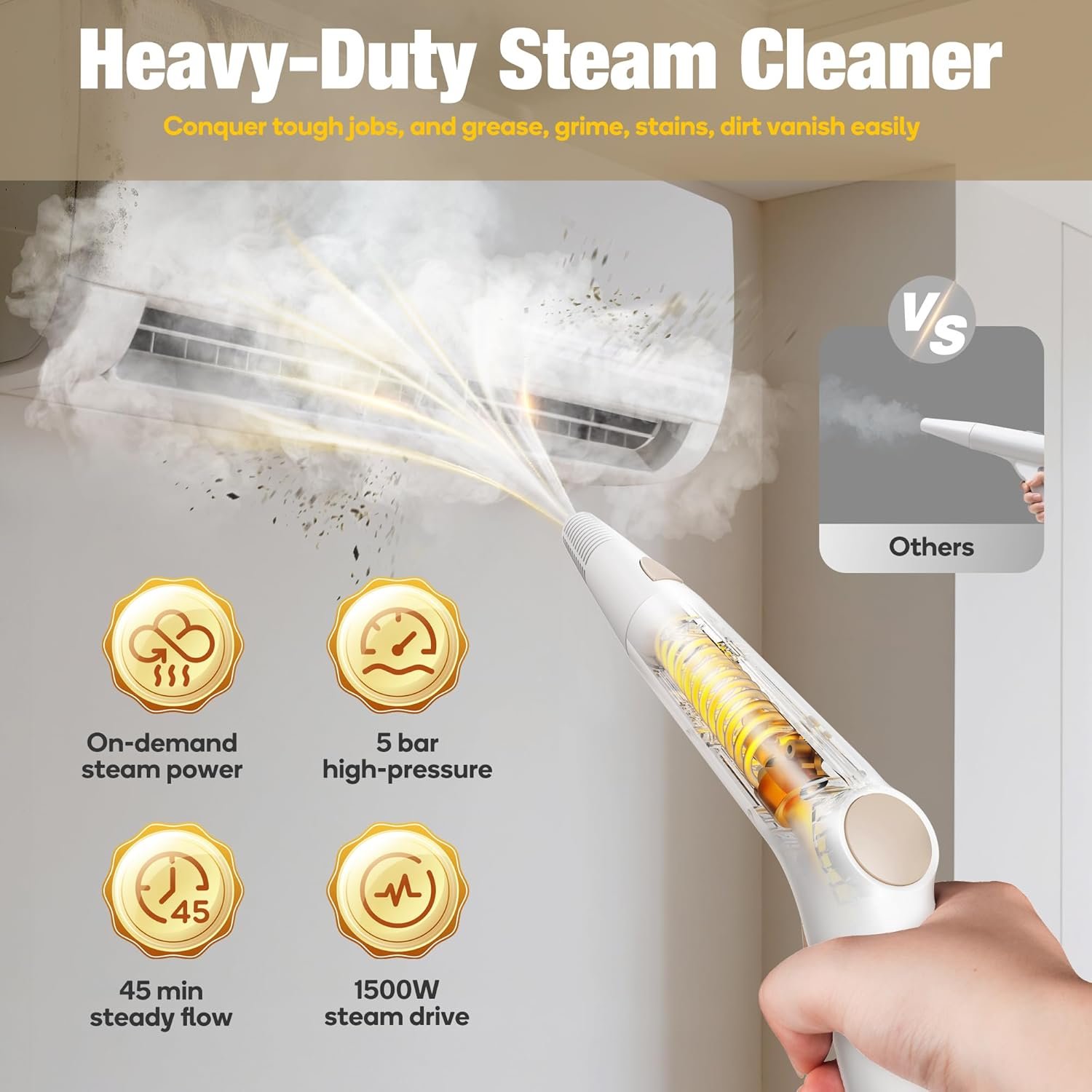 Newbealer Heavy-Duty Steam Cleaner for Home, Stainless Steel Boiler, 12-Piece Accessory Kit, Max 5 Bar Pressure, Multi-Purpose Steamer for Floors, Cars, Furniture, Upholstery, and More - Image 3
