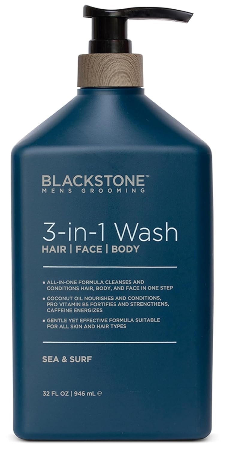 Blackstone Men's Grooming 3-in-1 Wash for Men | Cleanses & Conditions Hair, Body, & Face | For All Skin & Hair Types | With Coconut Oil, Vitamin B5 and Caffeine - Sea & Surf (32 Fl Oz) - Image 7
