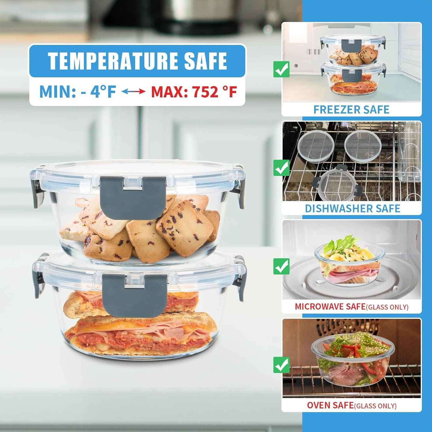 12 Pack Small Glass Food Storage Containers with Lids Airtight, 13oz Leak-Proof Meal Prep Containers Set, Freezer to Microwave Safe, Dishwasher Safe - Image 5