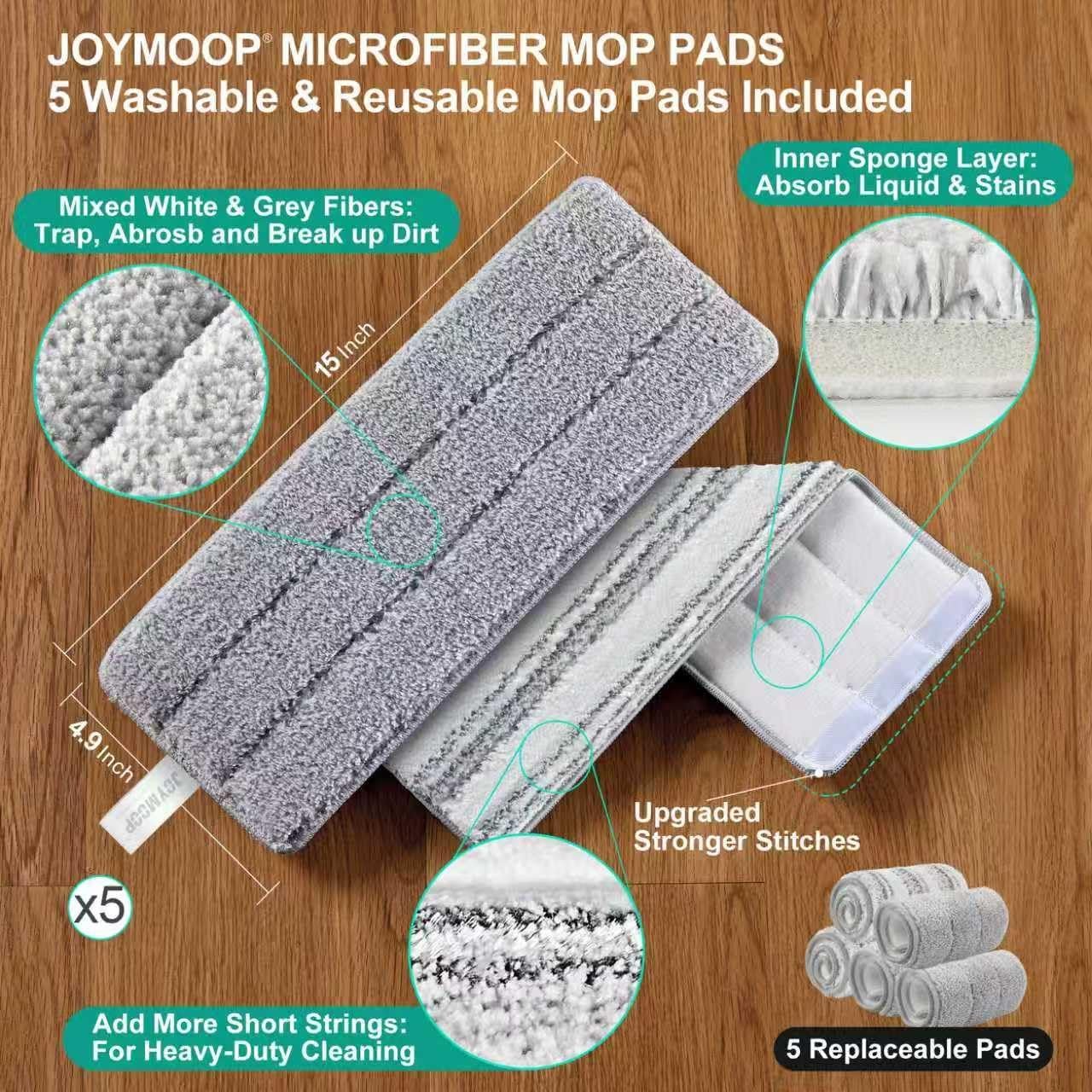 JOYMOOP Mop and Bucket Set (Beige & Blush Brown) with Extension Handle, Ideal for Floor, Window, and Wall Cleaning - Includes 5 Washable Microfiber Pads for Wet and Dry Use - Image 8