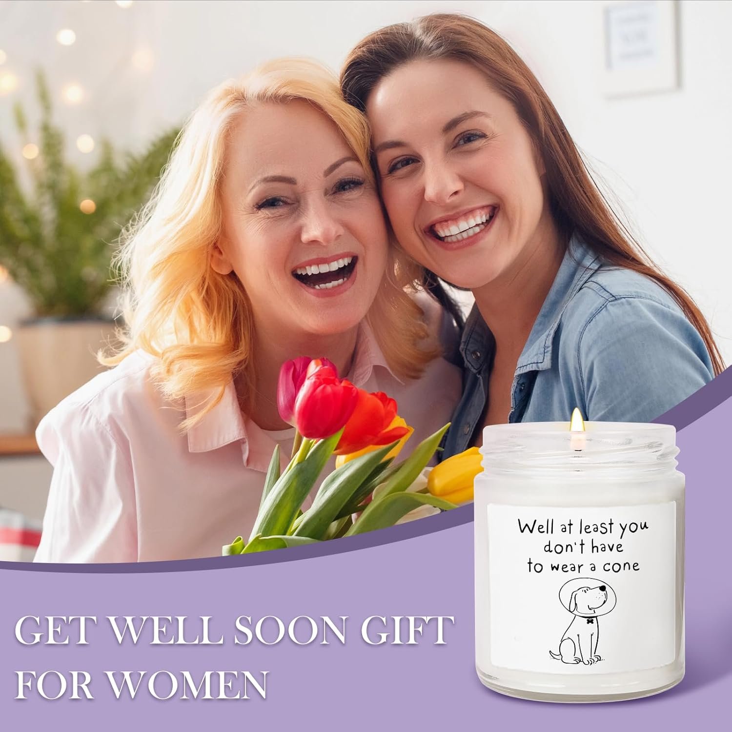 Get Well Soon Gifts for Women Men, Get Well Gifts for Women After Surgery, at Least You Don't Have to Wear A Cone Lavender Scented Candle for Home Decor, Surgery Recovery Gift for Woman - Image 7