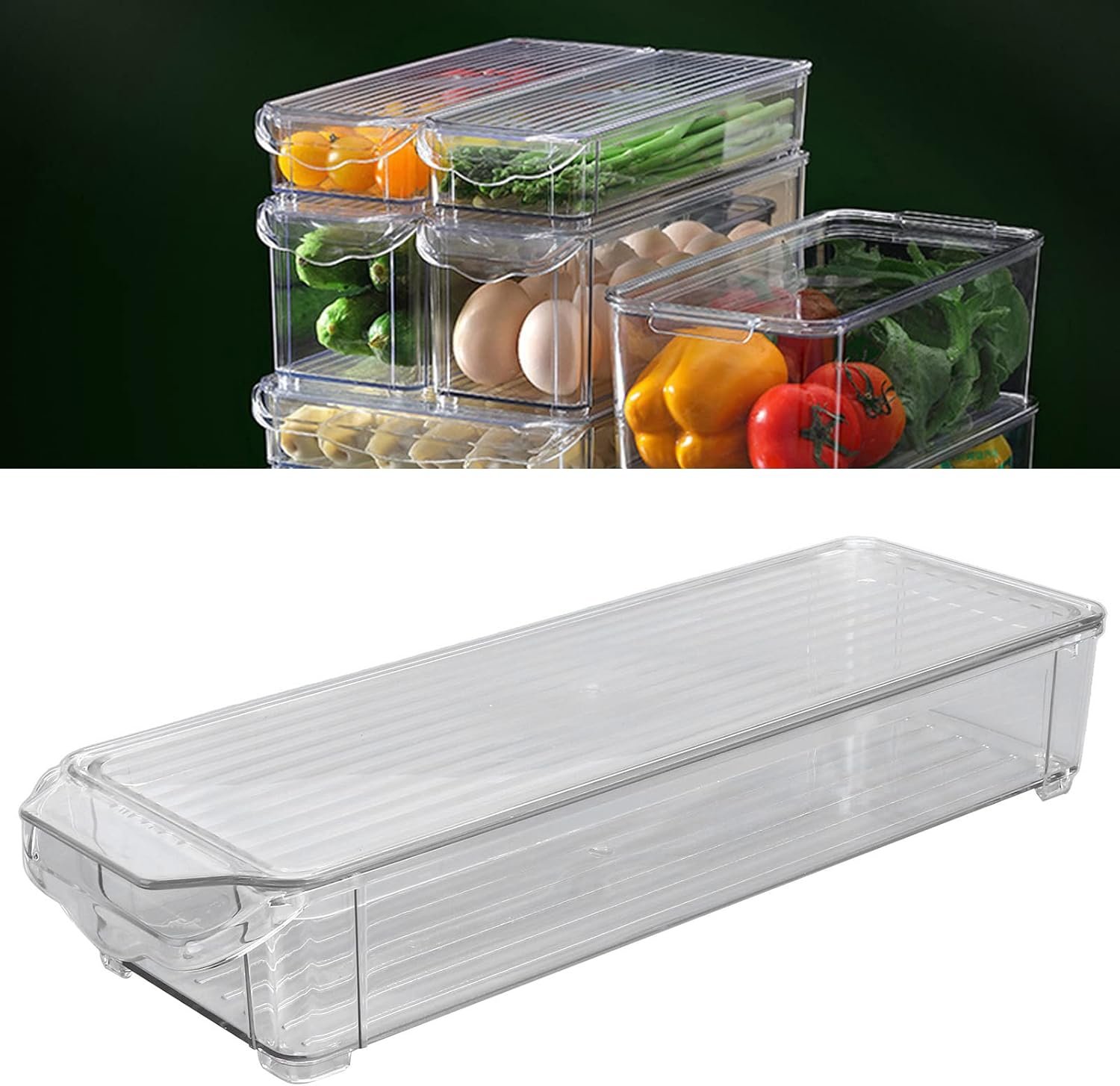 Prep Containers with Lids, Clear Food Storage Box Stackable Kitchen Storage Bins Clear Stackable Storage Bins with Lids for Home (Narrow and short (with cover)) - Image 6