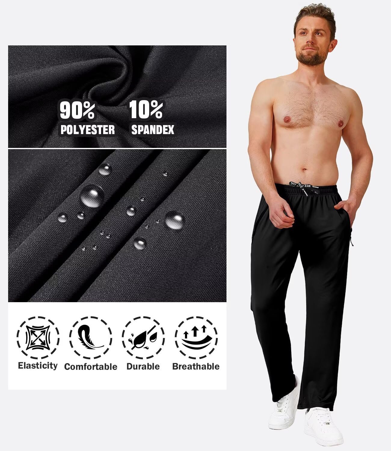 3 Pack Men's Athletic Pants with Zip Pockets, Lightweight Workout Sweat Pants Gifts for Men - Image 5