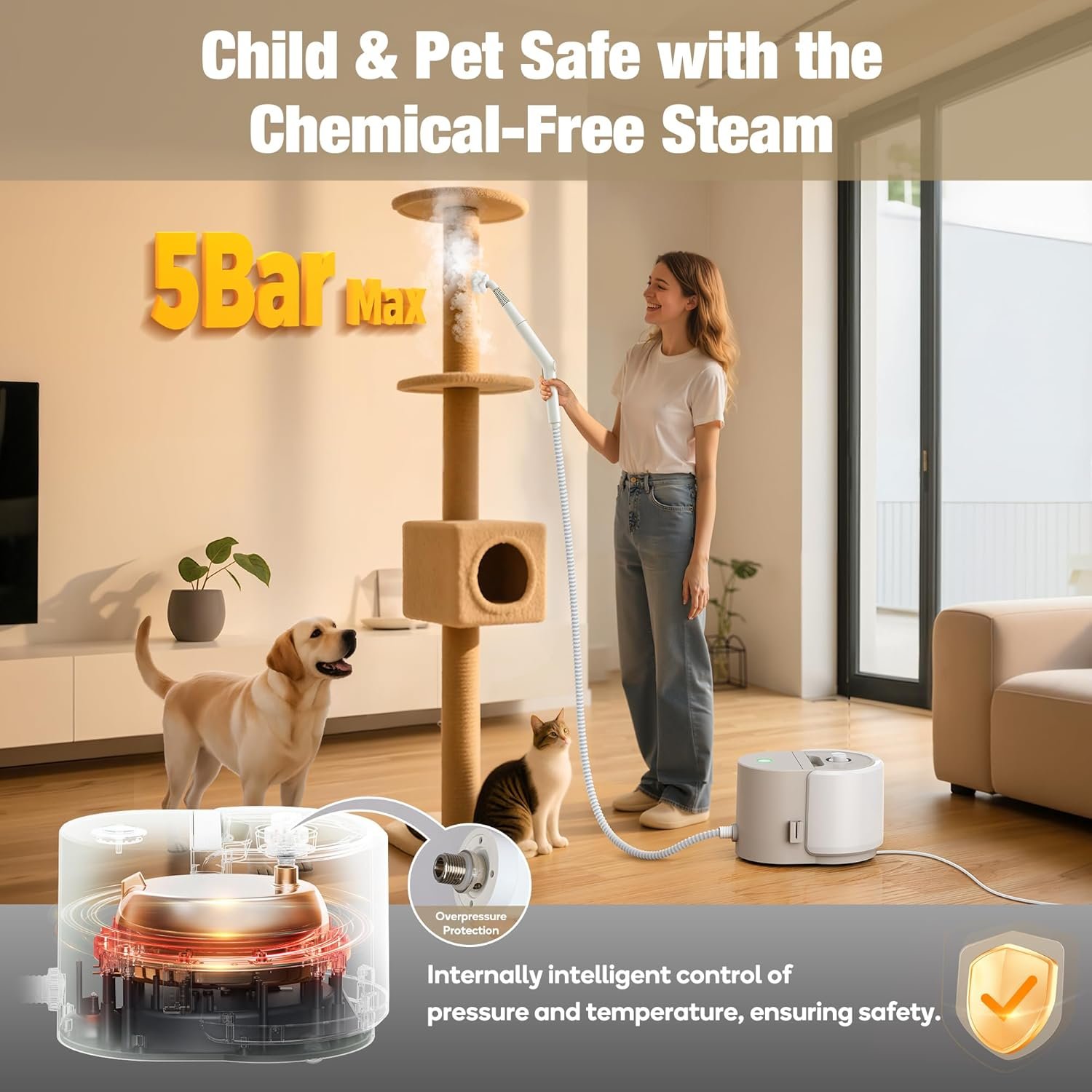 Newbealer Heavy-Duty Steam Cleaner for Home, Stainless Steel Boiler, 12-Piece Accessory Kit, Max 5 Bar Pressure, Multi-Purpose Steamer for Floors, Cars, Furniture, Upholstery, and More - Image 5