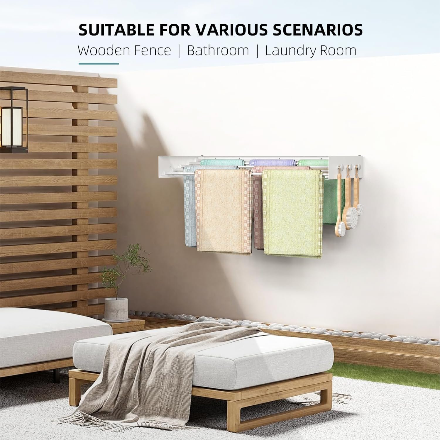 Drying Rack Clothing,Clothes Drying Rack Wall Mounted,Laundry Drying Rack Wall Mount,Foldable,Collapsible,60 lb Capacity 5 Aluminium Poles with 12 Hooks,Space Saving Clothes Drying Rack,White 31.5" - Image 9