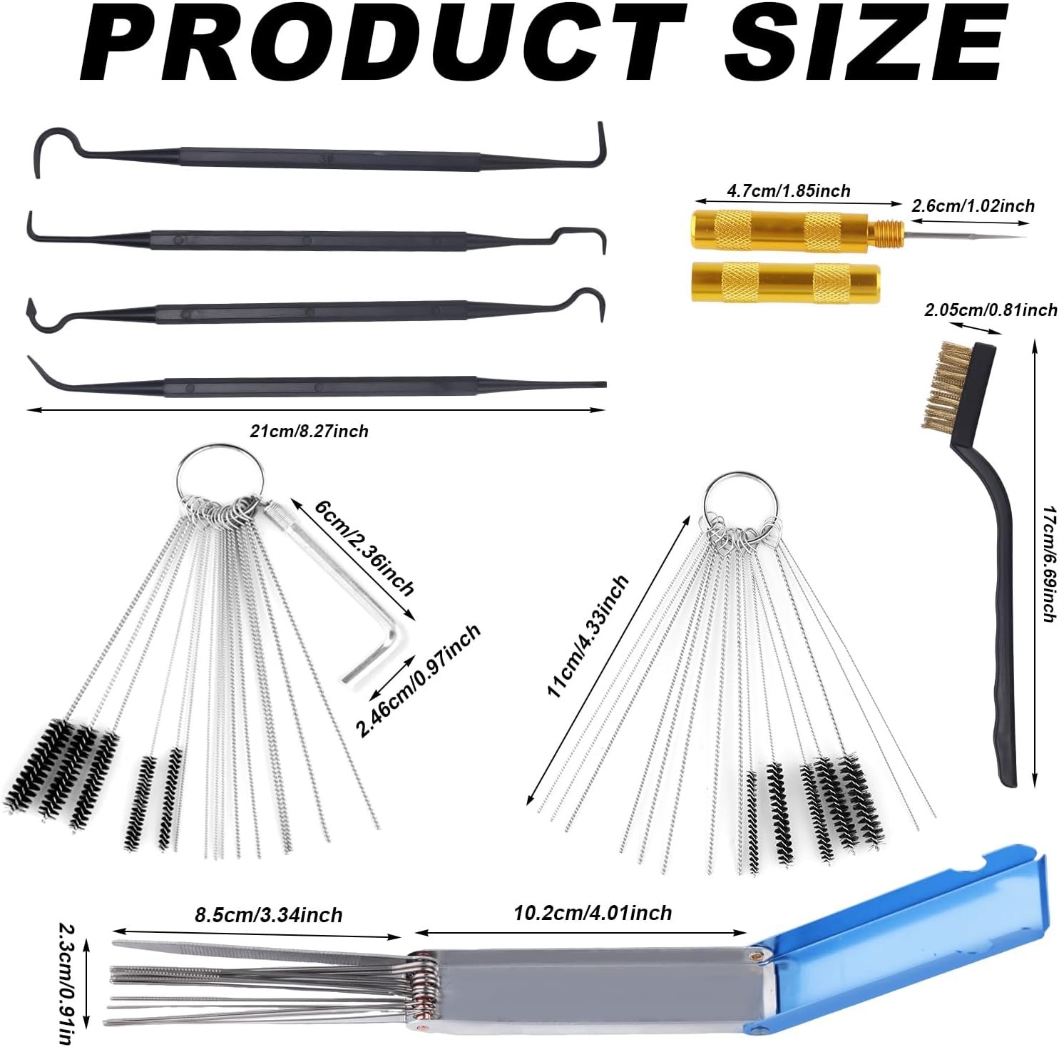 Carburetor Cleaner Tool Kit, Airbrush Torch Tip Cleaner Set Hex Wrench Pointed Pick Single-Head Brush 15 Nylon Brushes 30 Cleaning Needles 13 Cleaning Wires 4 Clean Hooks for Garburator Carb Stain - Image 3