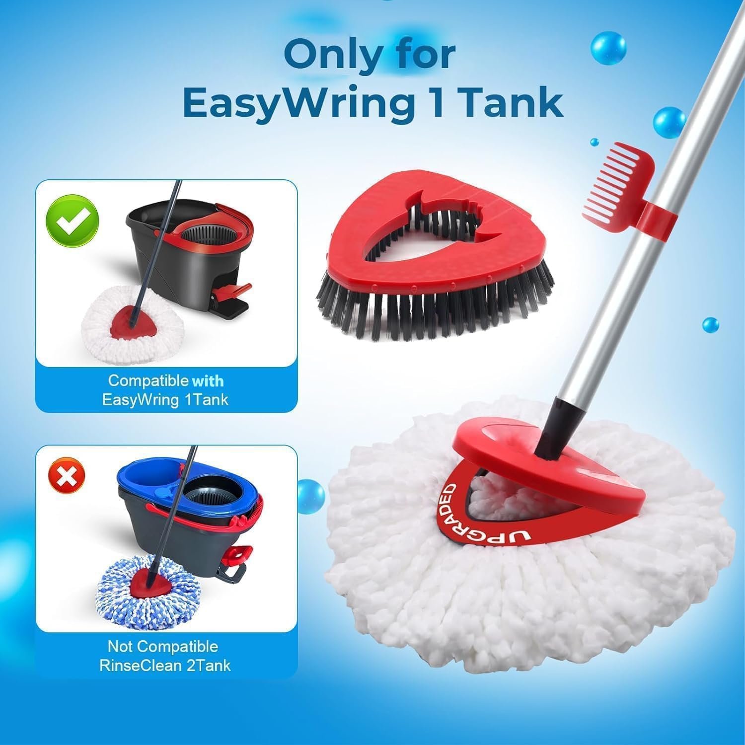 Spin Mop Replace Head Compatible with Ocedar EasyWring 1 Tank, Upgraded Scrub Brush Mop Replacement Head, 2 Microfiber Mop Refills, 1 Mop Handle, 1 Mop Base and 1 Mop Base Cleaning Brush Combo Set - Image 3