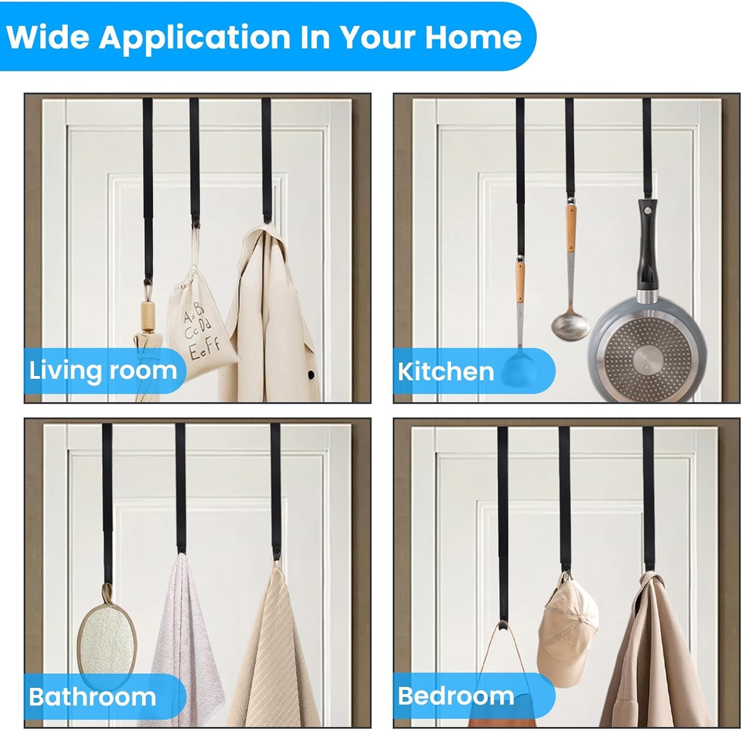Over The Door Hooks -Adjustable Door Hook Hanger from 15-25 Inch, 4Pack Over Door Towel Rack Organizer for Bathroom, Heavy Duty Door Hook for Hanging Coat Clothes Hat, Wreath Hangers for Front Door - Image 8