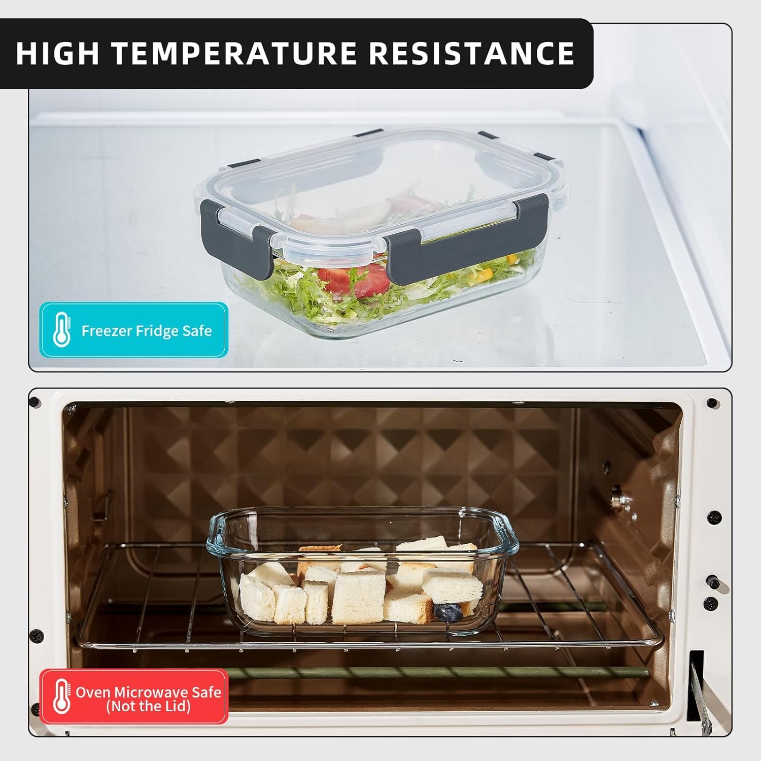 10 Pack 22 oz Glass Meal Prep Containers, Glass Food Storage Containers with Lids, Reusable Airtight Leakproof Lunch Bento Boxes Freezer, Microwave Oven and Dishwasher, Gray - Image 6