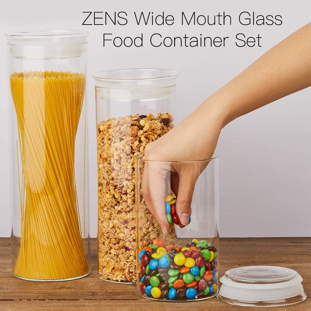 ZENS 37oz Glass Jars Set of 2, Clear Glass Kitchen Canisters with Airtight Lids, Wide Mouth Glass Storage Containers for Cereal, Coffee Beans, Loose Tea - Image 7
