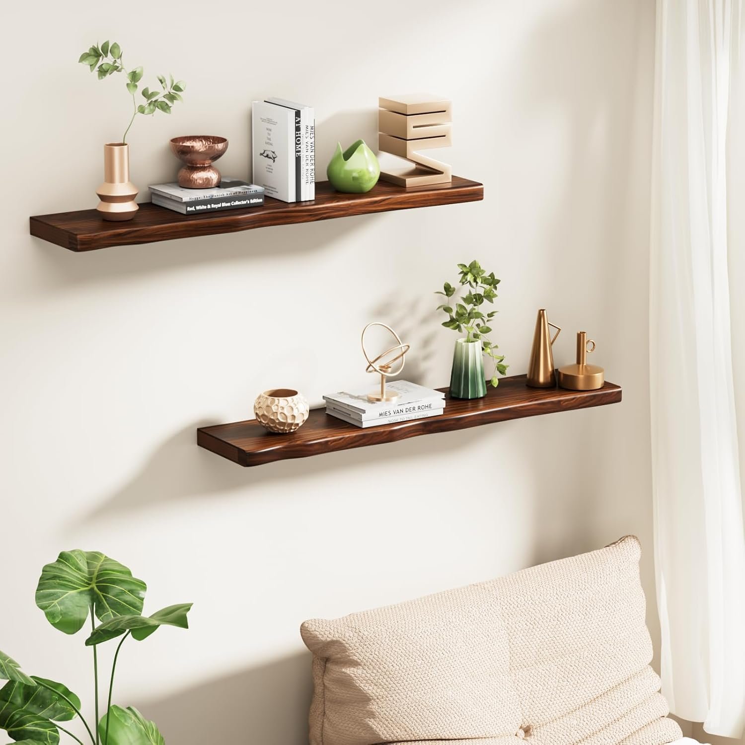 Floating Shelves for Wall Rustic Farmhouse 36 Inch Floating Shelf Bathroom Wooden Shelves for Wall Mounted Live Edge Pine Shelf with Unique Natural Grain for Living Room Bedroom Kitchen (Walnut) - Image 3
