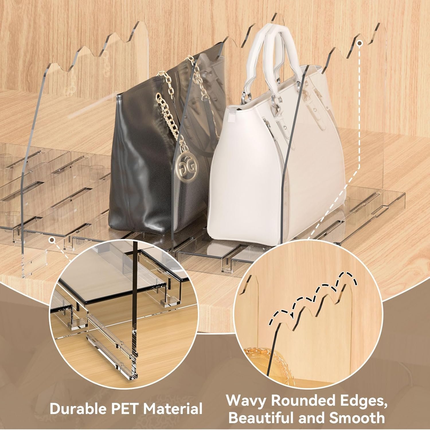 SOYO Adjustable Purse Organizers for Closet, Acrylic Shelf Divider for Bag and Purse Storage, Clear Pocketbook and Handbag Organizer, Bookshelf Separator Organizers for House, Office Use, Clear - Image 5