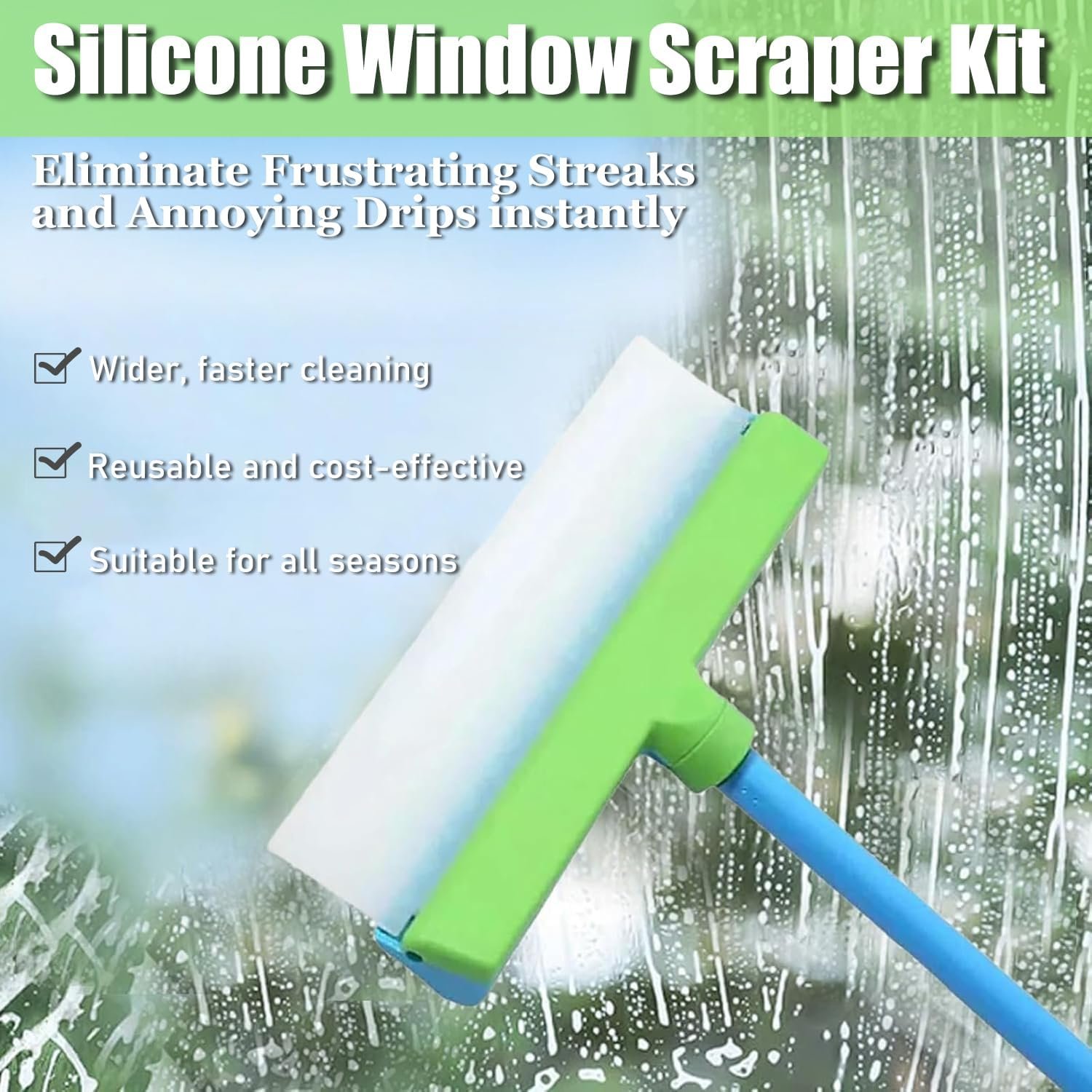 Recyclable Silicone Window Squeegee Kit with Washer & Microfiber Cloth - Eco-Friendly Window Cleaning Solution (Green+3 Rags) - Image 5