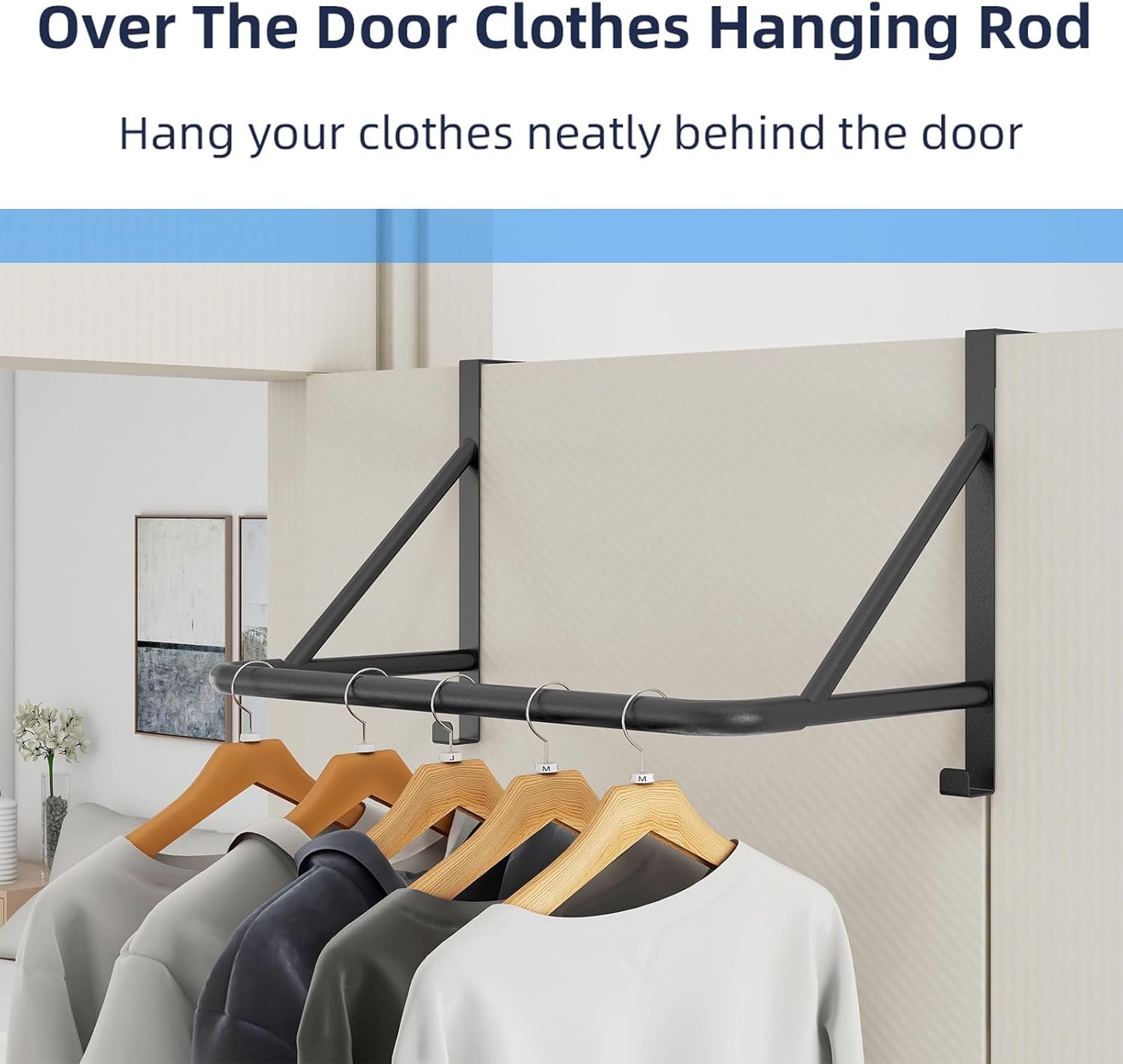 Over The Door Clothes Hanger Rod, Metal Over The Door Hanger for Coat, Clothes Drying Rack for Door for Laundry, Bedroom, Washroom, Fits Door Up to 1.97", Black - Image 3