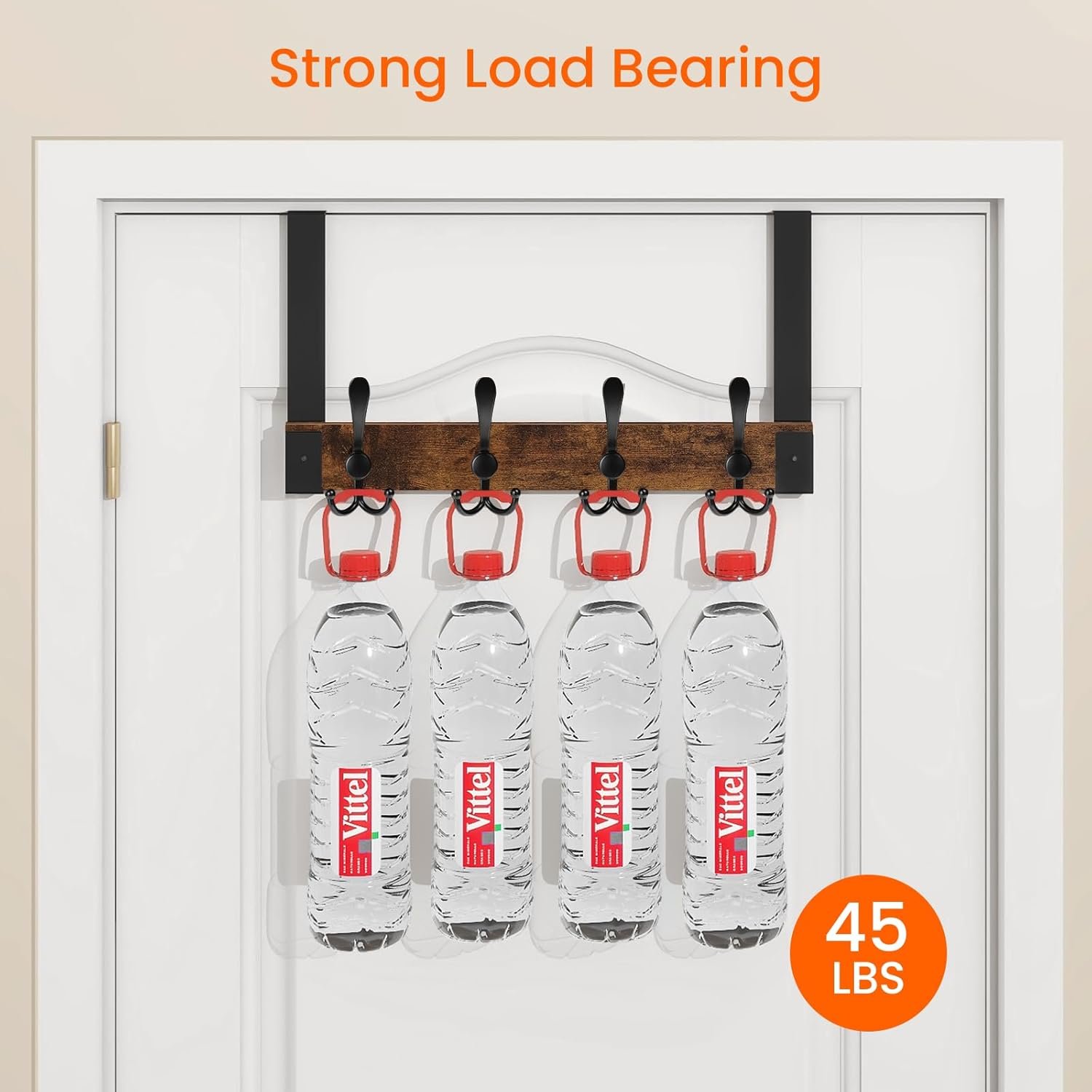 Homode Over The Door Hooks for Hanging, Heavy Duty Wood Over Door Hanger Hook, Over The Door Towel Coat Rack for Bathroom, Back of Door Hooks for Hanging Towels, Clothes, Hats, Rustic Brown Black - Image 6