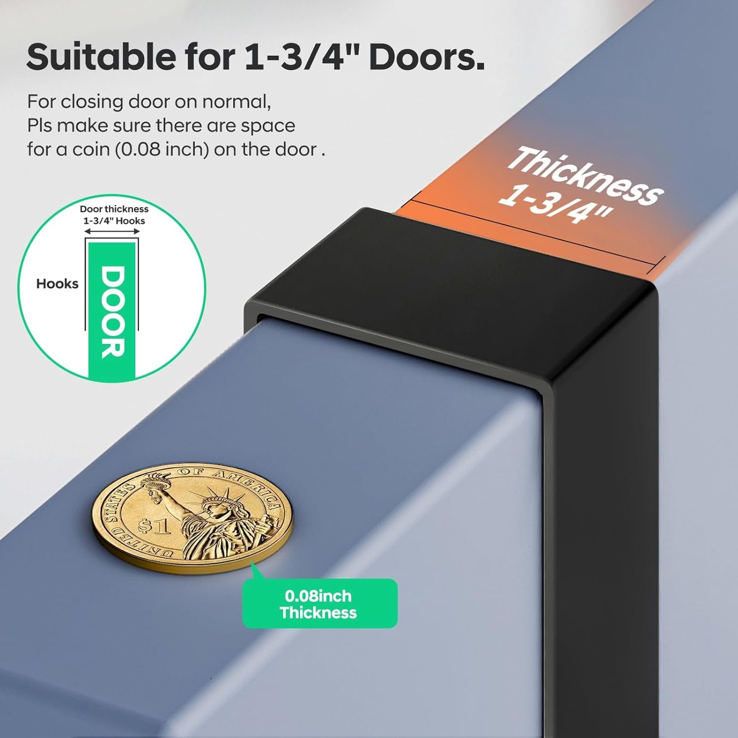 Over The Door Hooks - NO Nail Door Hanger Hook,NO Assembly REQUIERDE Coat Rack on Door with 12 Hooks,Over The Door Towel Racks for Bathroom,Bedroom,Kitchen,Hanging Towels,Coats (Black) - Image 5