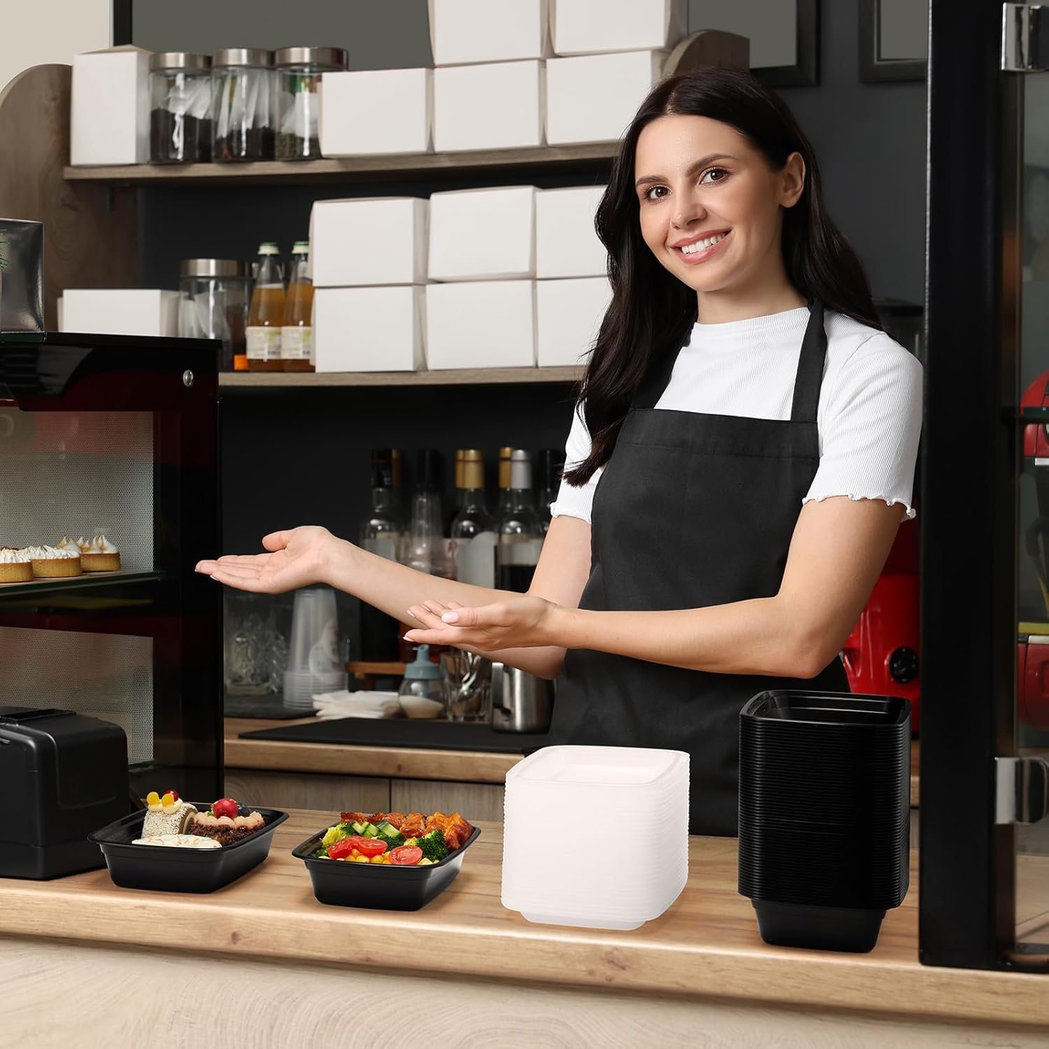 100-Piece (50-Pack) 24 OZ Meal Prep Containers Reusable with Lids, Sturdy Leakproof & Food Safe, Microwave, Freezer, Dishwasher Safe To Go Food Containers, Plastic Take Out Containers, Black - Image 7