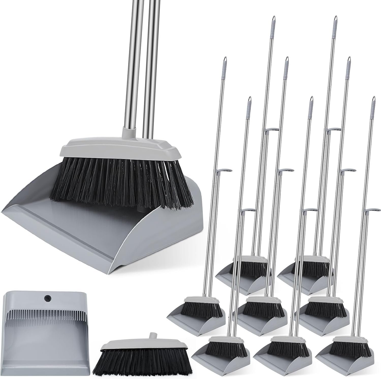 Tioncy 8 Set 16 Pcs Broom and Dustpan Set 53 Inch Broom with Dustpan Combo with Long Handle Upright Stand up for Office Home Kitchen Lobby Floor Cleaning - Image 2