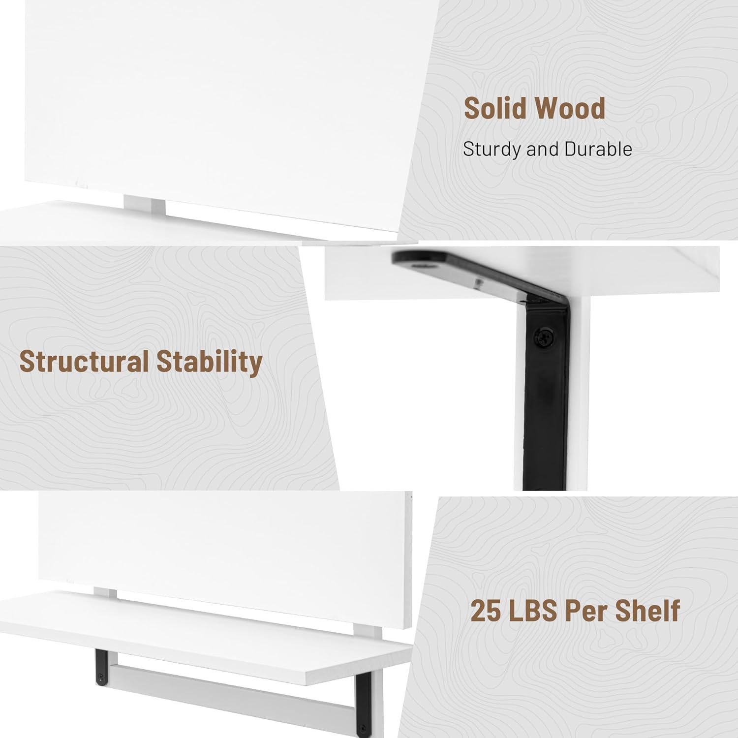 24-Inch Floating Shelves for Wall,3-Tier Wooden Wall Mounted Kitchen Shelves with Foldable Brackets,Hanging Wall Shelves for Living Room, Coffee Bar,Bedroom, Bathroom,Classic White - Image 8