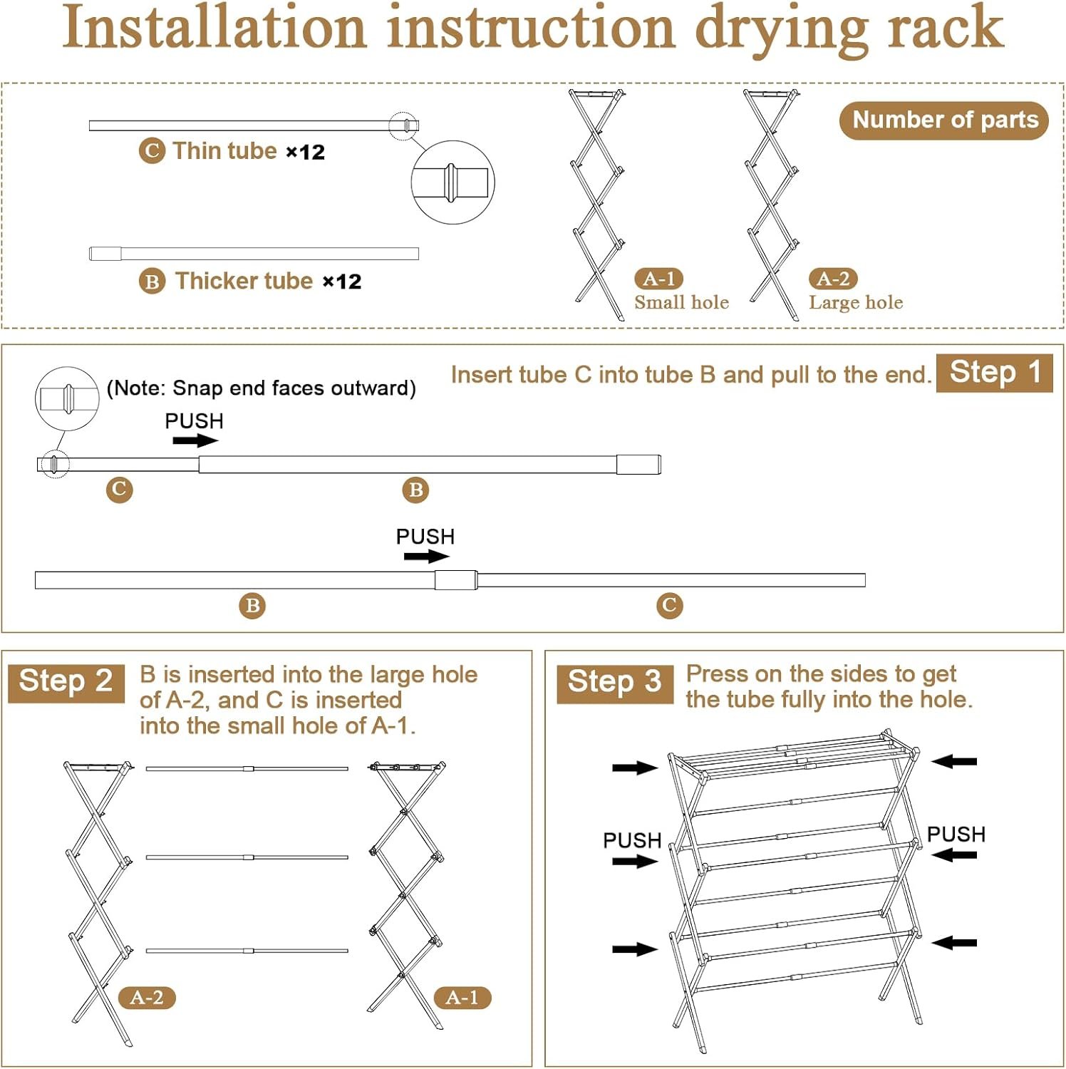 Foldable Drying Rack Clothing, 3-Tier Portable Clothes Drying Racks for Indoor & Outdoor, Anti-Rust Compact Laundry Rack Collapsible, White 29" D x 14" W x 41" H - Image 5