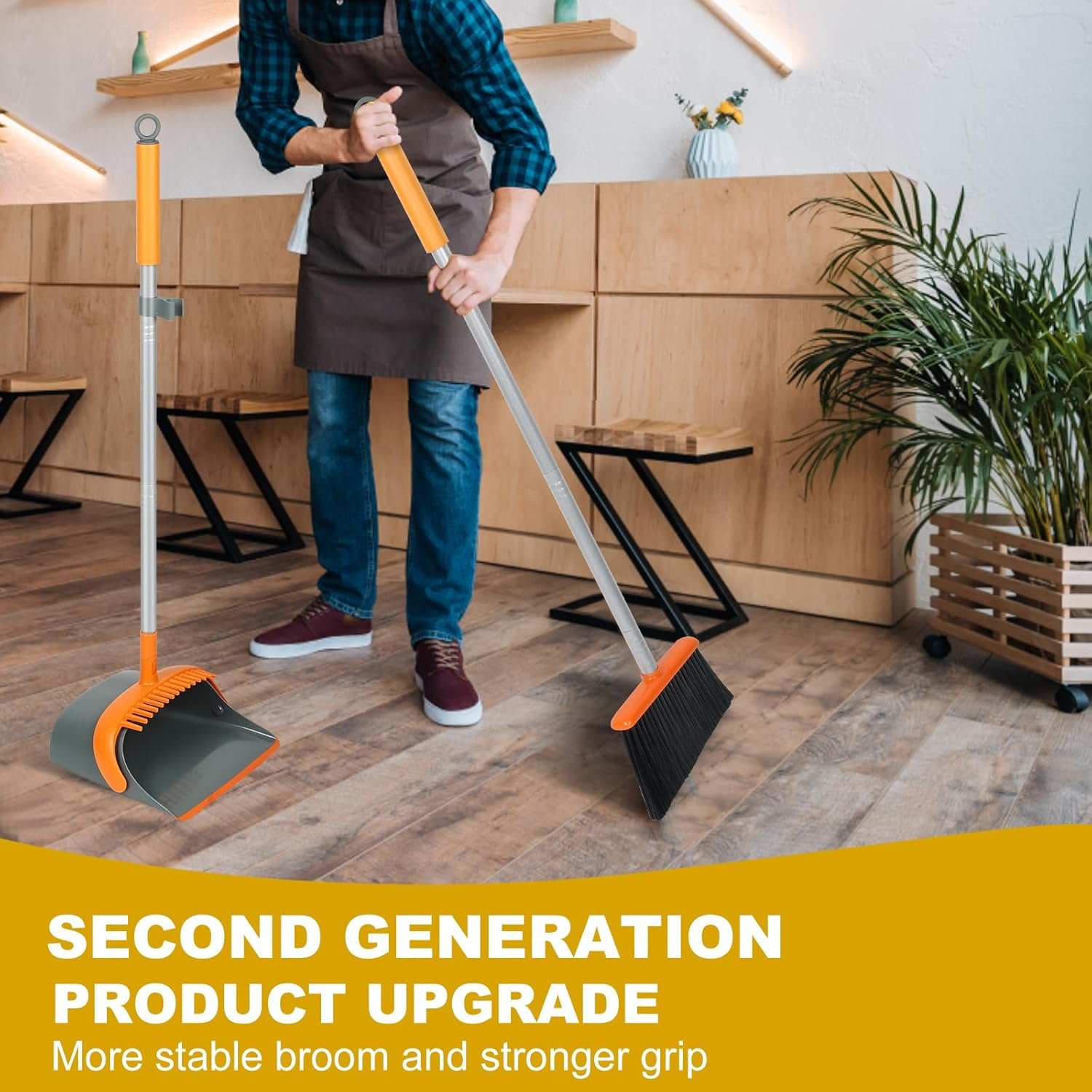 Broom and Dustpan Set with 54 Inch Long Handle - Perfect Dust Pan and Brush Combo for Home Efficient Cleaning (Orange and Grey) - Image 8