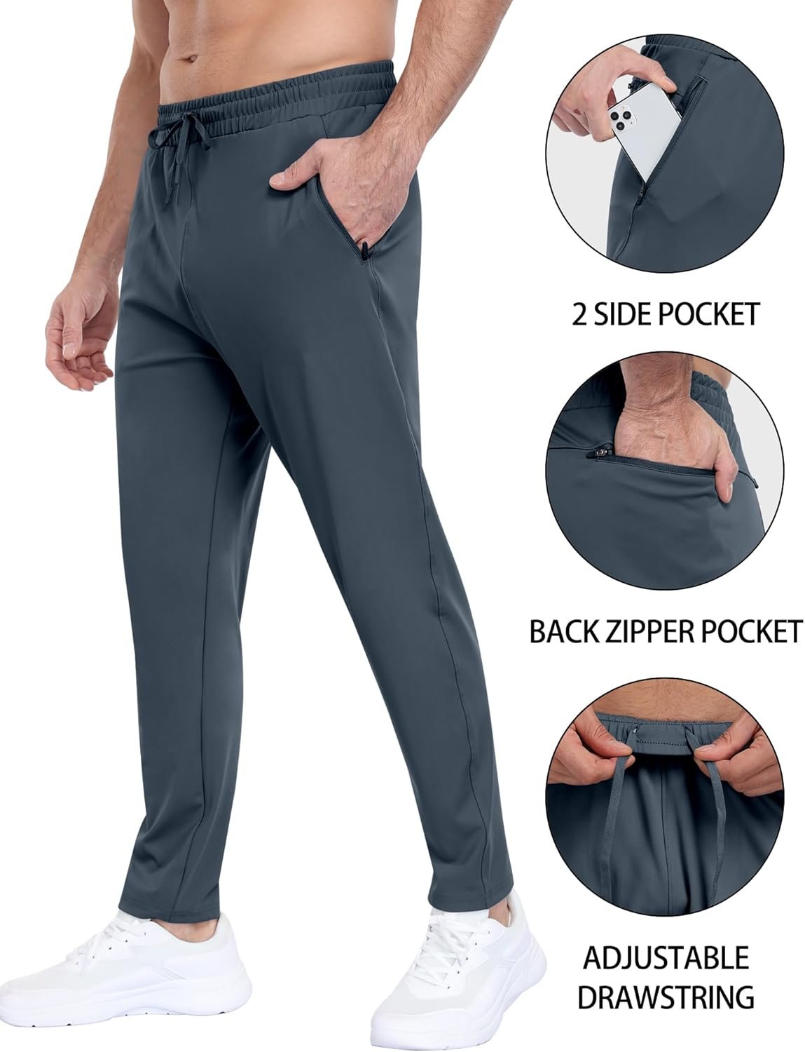 2 Pack Mens Fleece Lined Pants with Zipper Pockets,Winter Athletic Workout Warm Running Joggers Sweatpants for Men - Image 6