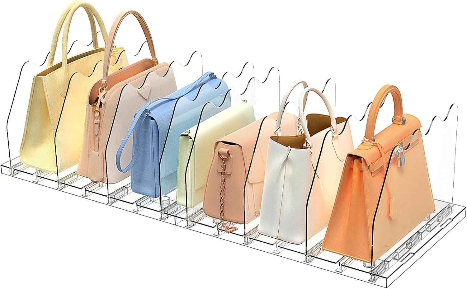 SOYO Adjustable Purse Organizers for Closet, Acrylic Shelf Divider for Bag and Purse Storage, Clear Pocketbook and Handbag Organizer, Bookshelf Separator Organizers for House, Office Use, Clear - Image 2