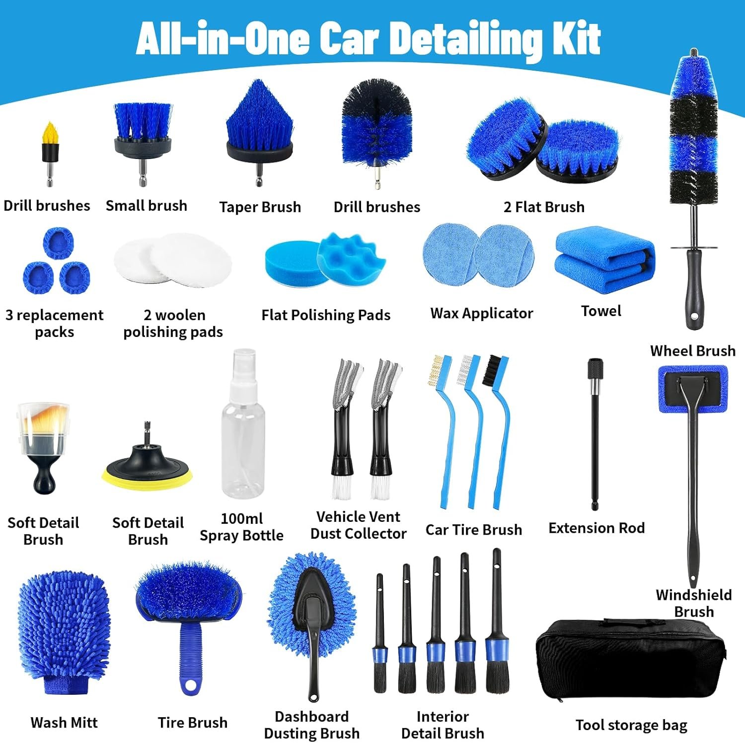 Car Detailing Kit,36pcs Car Detailing Brush Set,Car Cleaning Kit with Professional Car Detailing Brush Set,Auto Detailing Brush Set,Car Wash Kit,Car Detailing Kit Interior Exterior Wheels Cleaner - Image 3