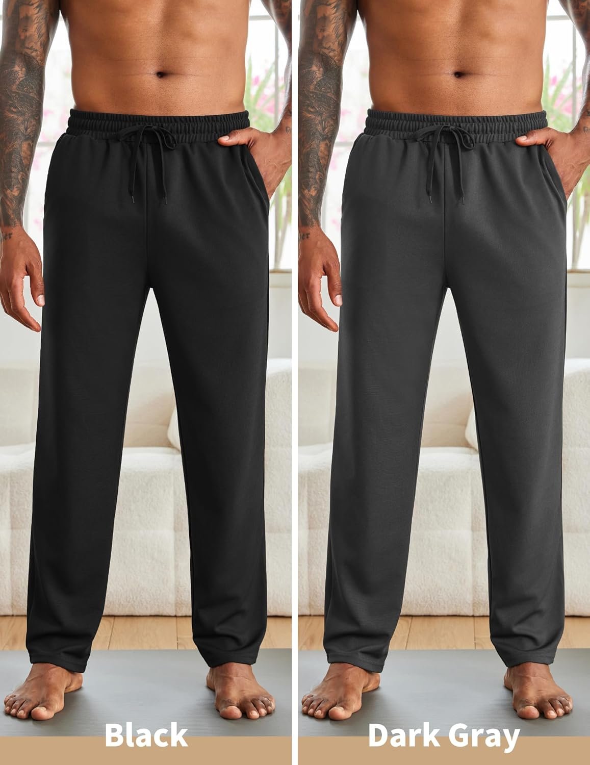 COOFANDY Men's Yoga Sweatpants Open Bottom Lightweight Sweat Pants Drawstring Athletic Lounge Pants with Pockets - Image 3