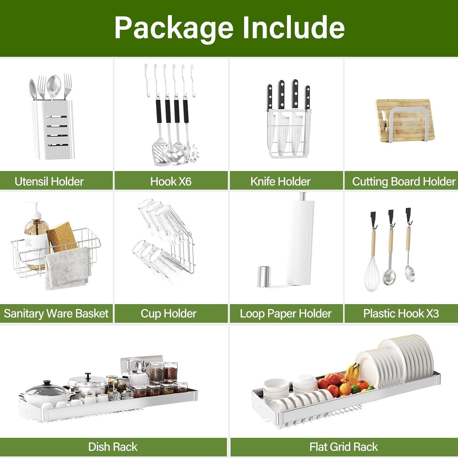 Over The Sink Dish Drainer Drying Rack 3 Tier, Full Stainless Steel Dish Drying Rack Adjustable Length 20.9''-37.4'', Kitchen Sink Shelf, Organized Space-Saving Dish Rack - Image 5