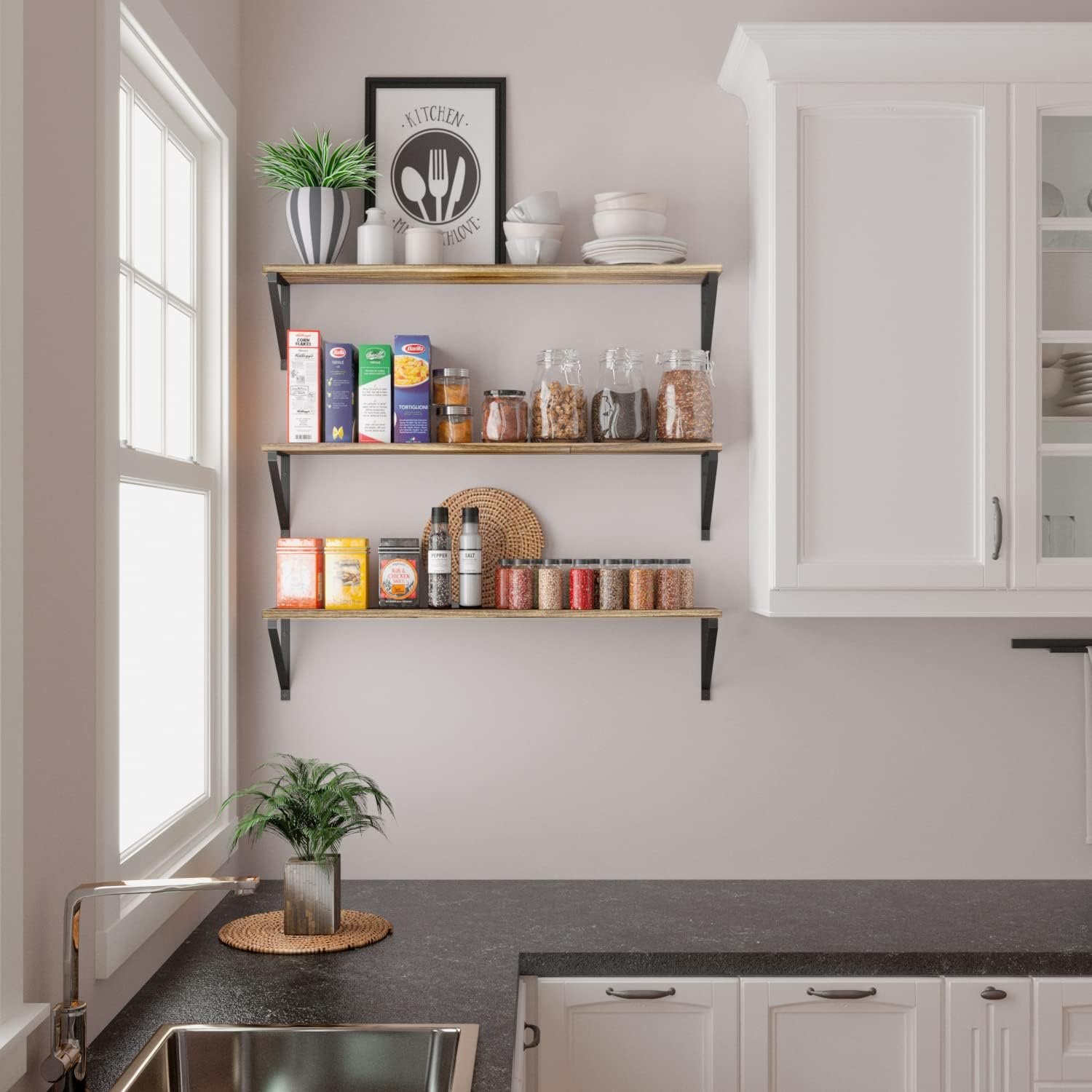 Wallniture Bora 36 Inch Large Floating Shelves for Wall Storage, Floating Bookshelf Set of 3, Burned Wood Wall Shelves for Books - Image 6