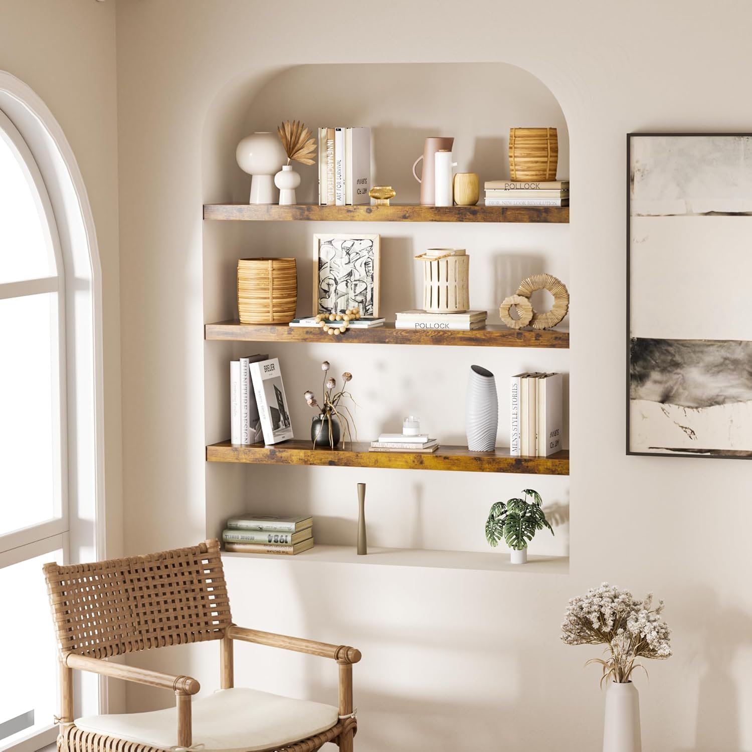 Colima Bathroom Floating Shelves for Wall, 36" Floating Wall Mounted Shelf, Rustic Wood Storage Display Shelves for Home Organization, Bathroom, Kitchen, Living Room (Set of 3, Rustic Brown) - Image 8