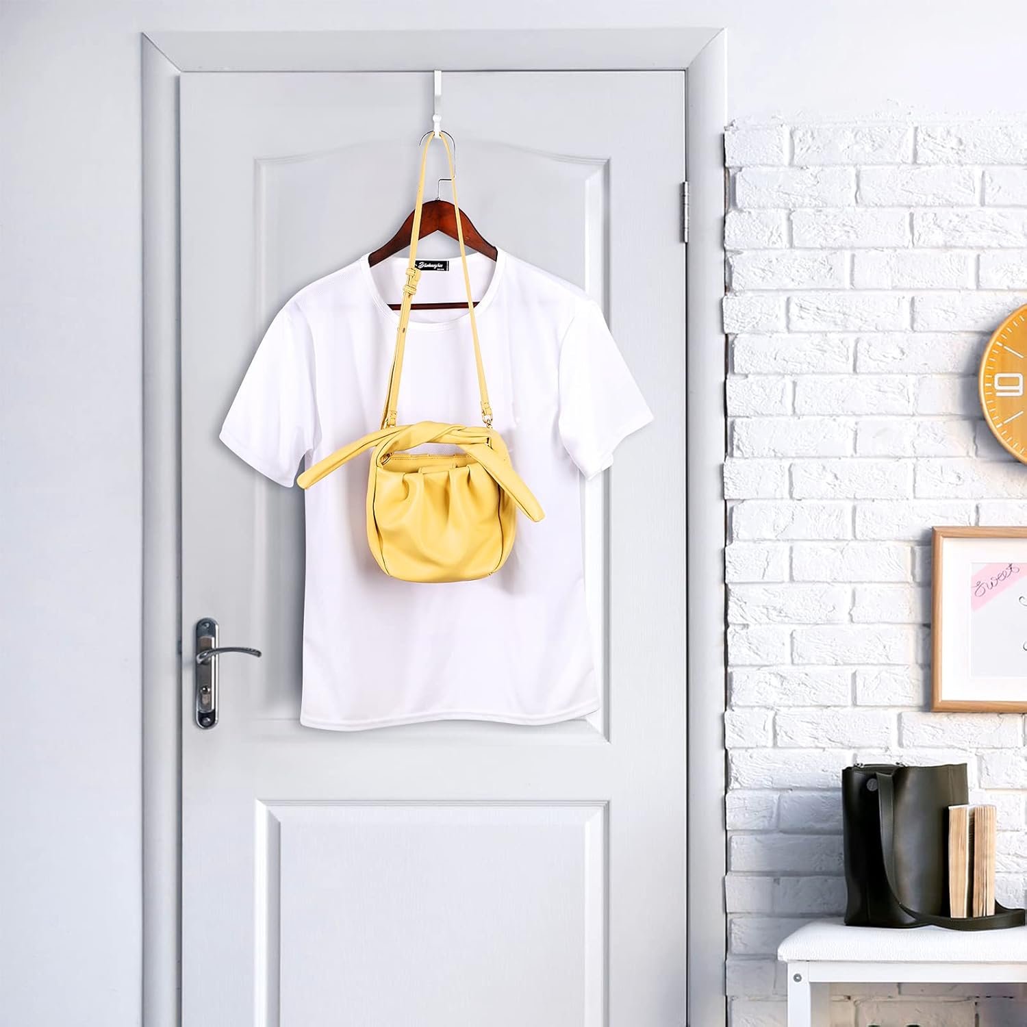 Hotop 2 Pcs Over The Door Hooks Over Door Hanger Sturdy Valet Hooks Mounted Hanging Storage Organizer Rack for Clothes Coats Towels Hats Scarves Purses(White) - Image 5