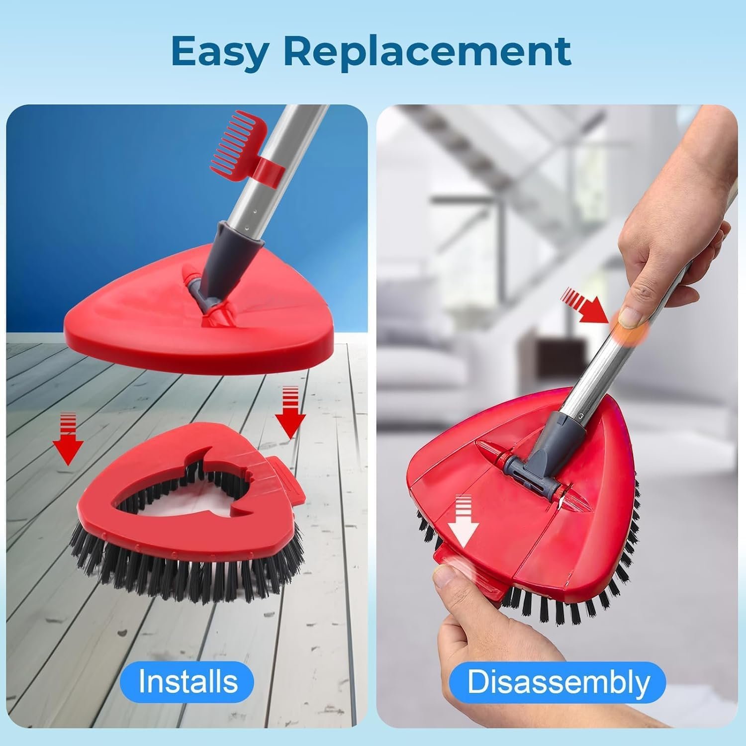 Spin Mop Replace Head Compatible with Ocedar EasyWring 1 Tank, Upgraded Scrub Brush Mop Replacement Head, 2 Microfiber Mop Refills, 1 Mop Handle, 1 Mop Base and 1 Mop Base Cleaning Brush Combo Set - Image 5