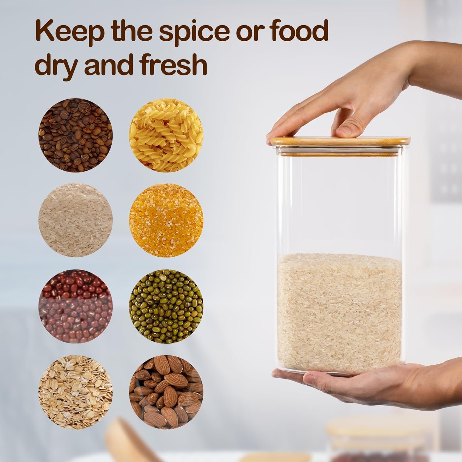 156oz Airtight Glass Square Storage Canister with Bamboo Lid Set of 2(4600ml*2) Large Gallon Glass Jars for Sugar, Flour, Cookies and Coffee beans (with Black Lable) - Image 4