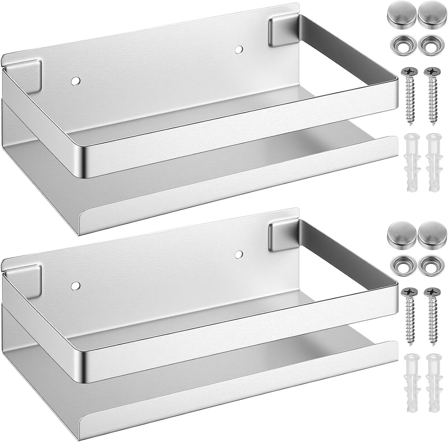 Lallisa 2 Pieces Stainless Steel Shelf Bathroom Shower Floating Shelves Wall Mounted Shower Caddy Basket Shelf Storage Organizer Shelves for Bathroom, Kitchen, Living Room (7.87 Inches/ 20 cm,Silver) - Image 2