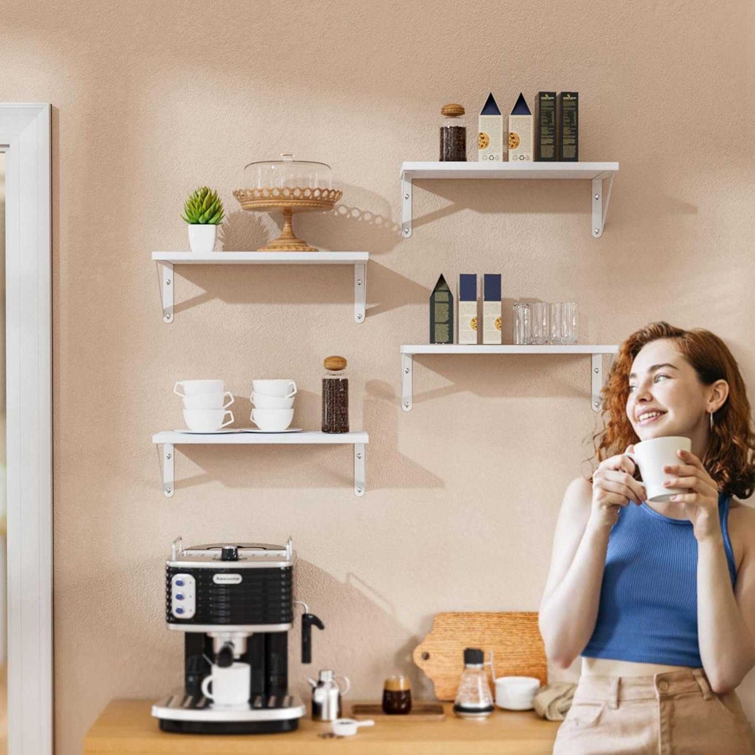 Wall Shelves 7.3" Deep Set of 3, Solid Paulownia Wood Wider Longer Sturdy Easy to Install Wall Mounted Bookshelves Storage Shelves Bathroom Storage Office Laundry Room Bedroom Organizer White - Image 3