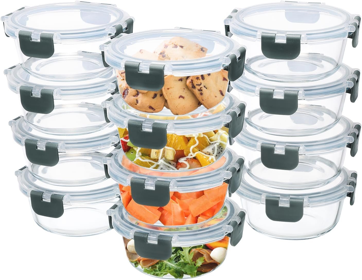 12 Pack Small Glass Food Storage Containers with Lids Airtight, 13oz Leak-Proof Meal Prep Containers Set, Freezer to Microwave Safe, Dishwasher Safe - Image 2